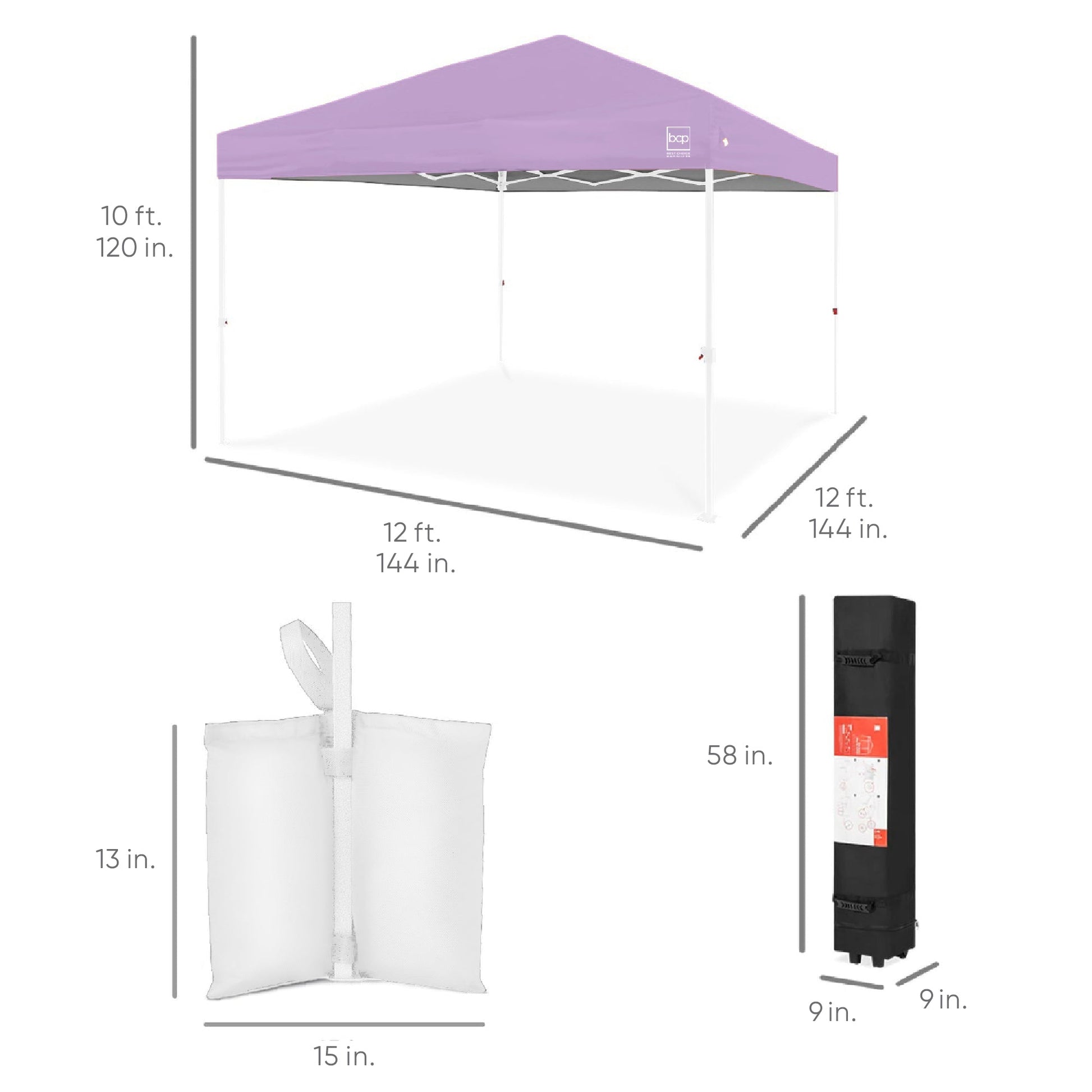 One-Person Setup Instant Pop Up Canopy w/ Case, 4 Weight Bags - 12x12ft