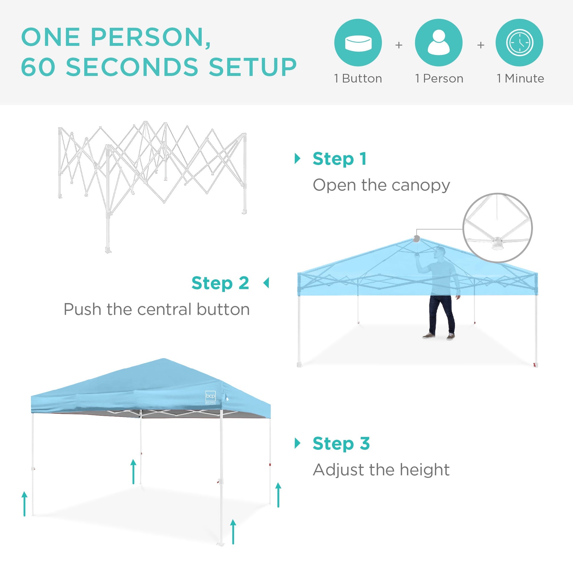 One-Person Setup Instant Pop Up Canopy w/ Case, 4 Weight Bags - 12x12ft