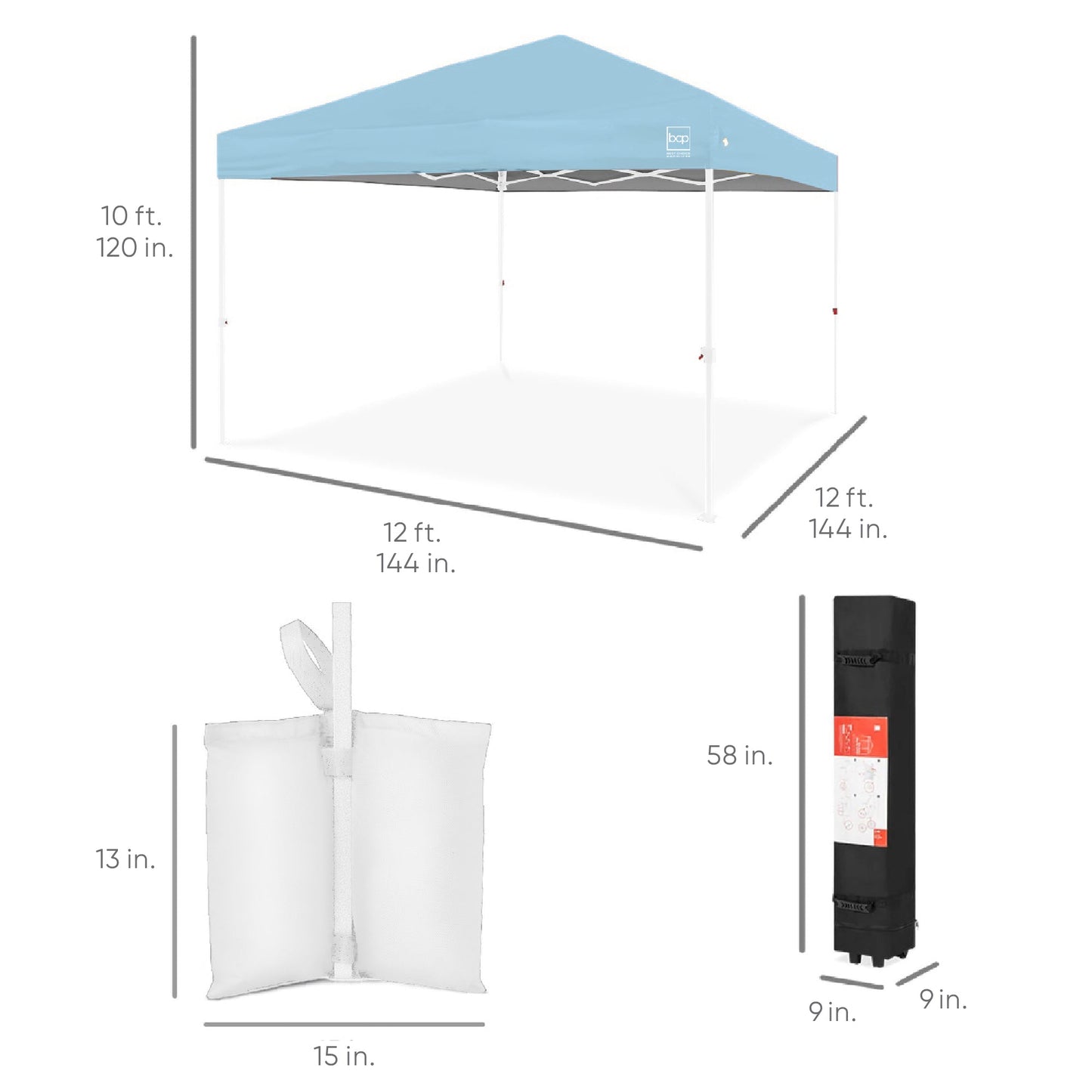 One-Person Setup Instant Pop Up Canopy w/ Case, 4 Weight Bags - 12x12ft