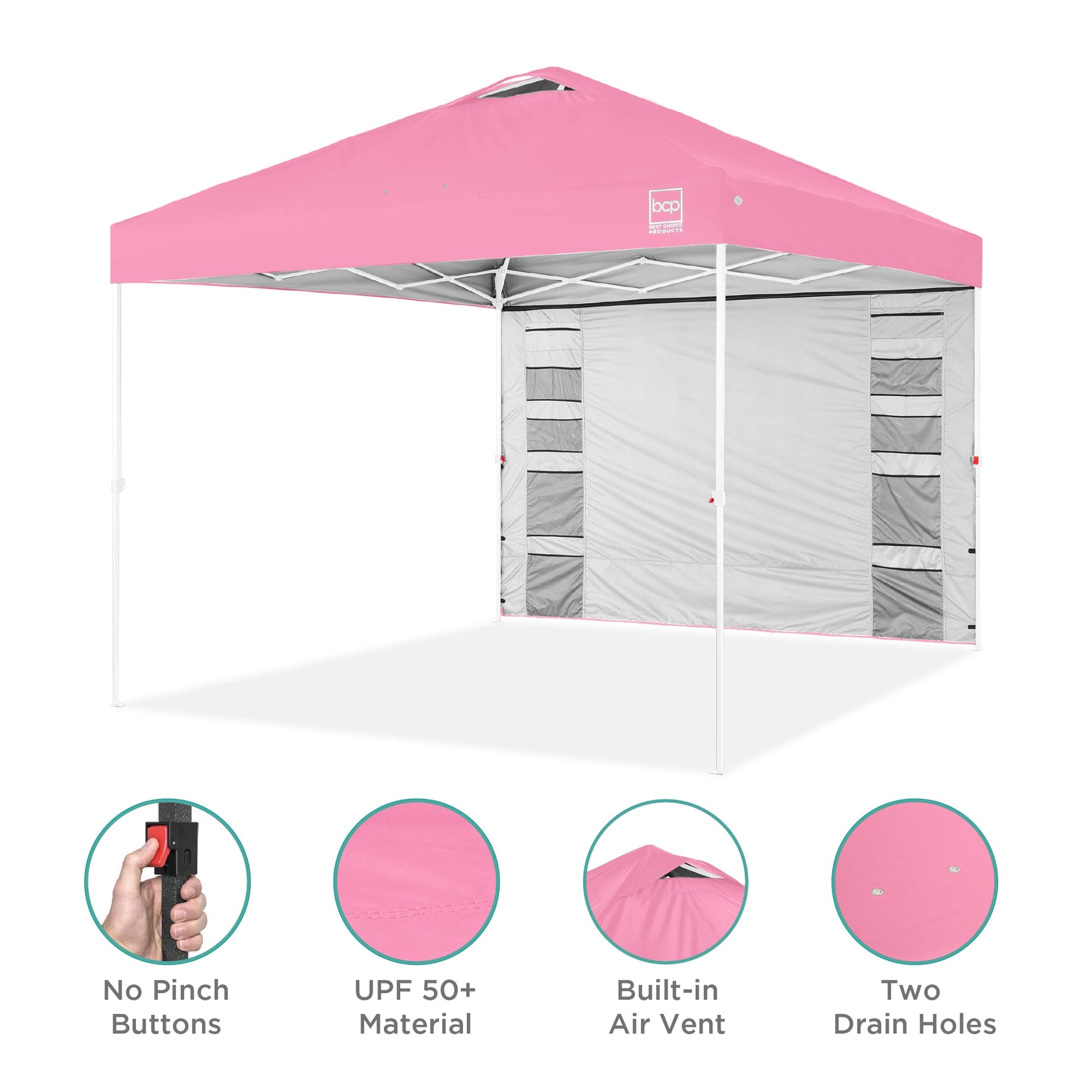 One-Person Setup Instant Pop Up Canopy w/ Side Wall, Carrying Case - 10x10ft