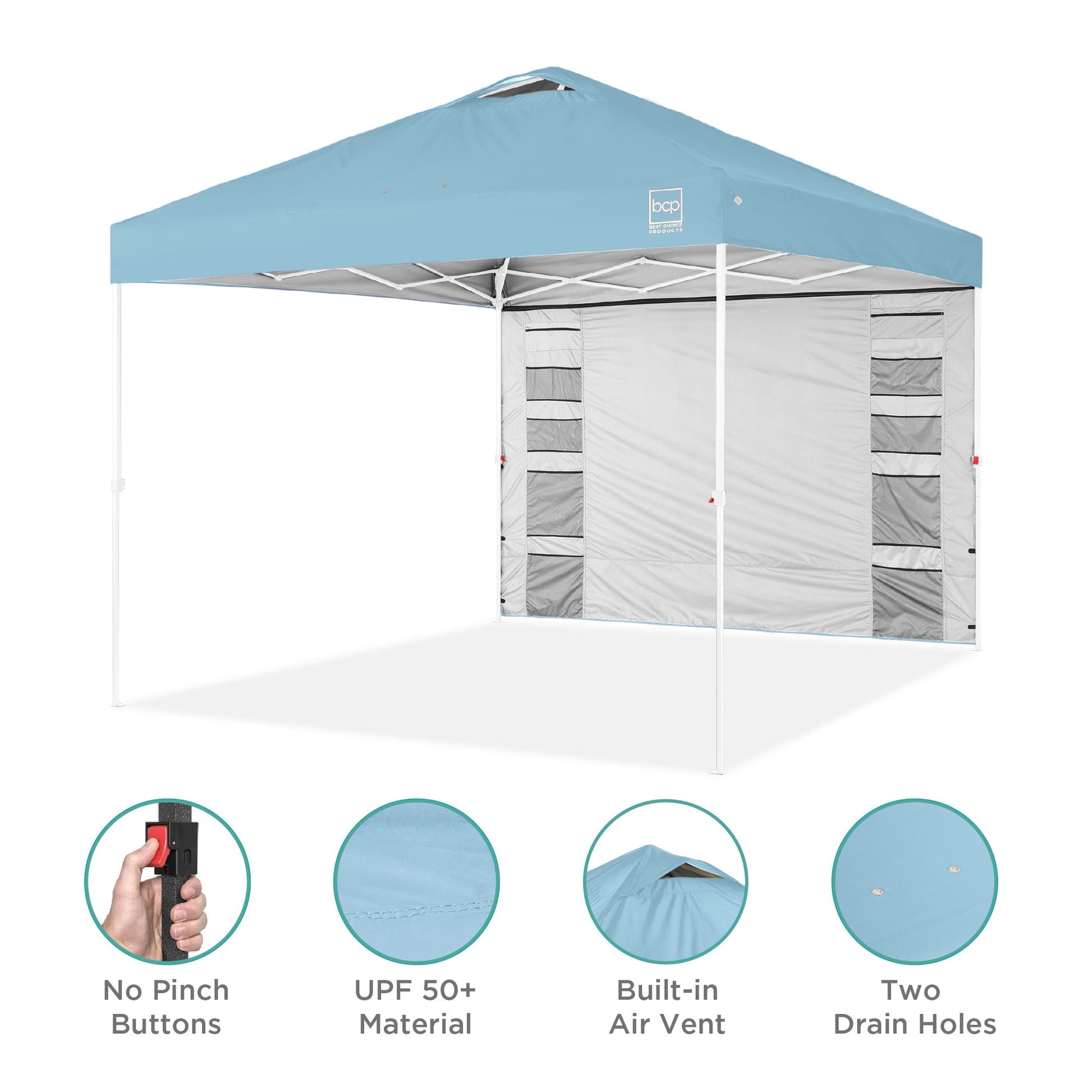 One-Person Setup Instant Pop Up Canopy w/ Side Wall, Carrying Case - 10x10ft