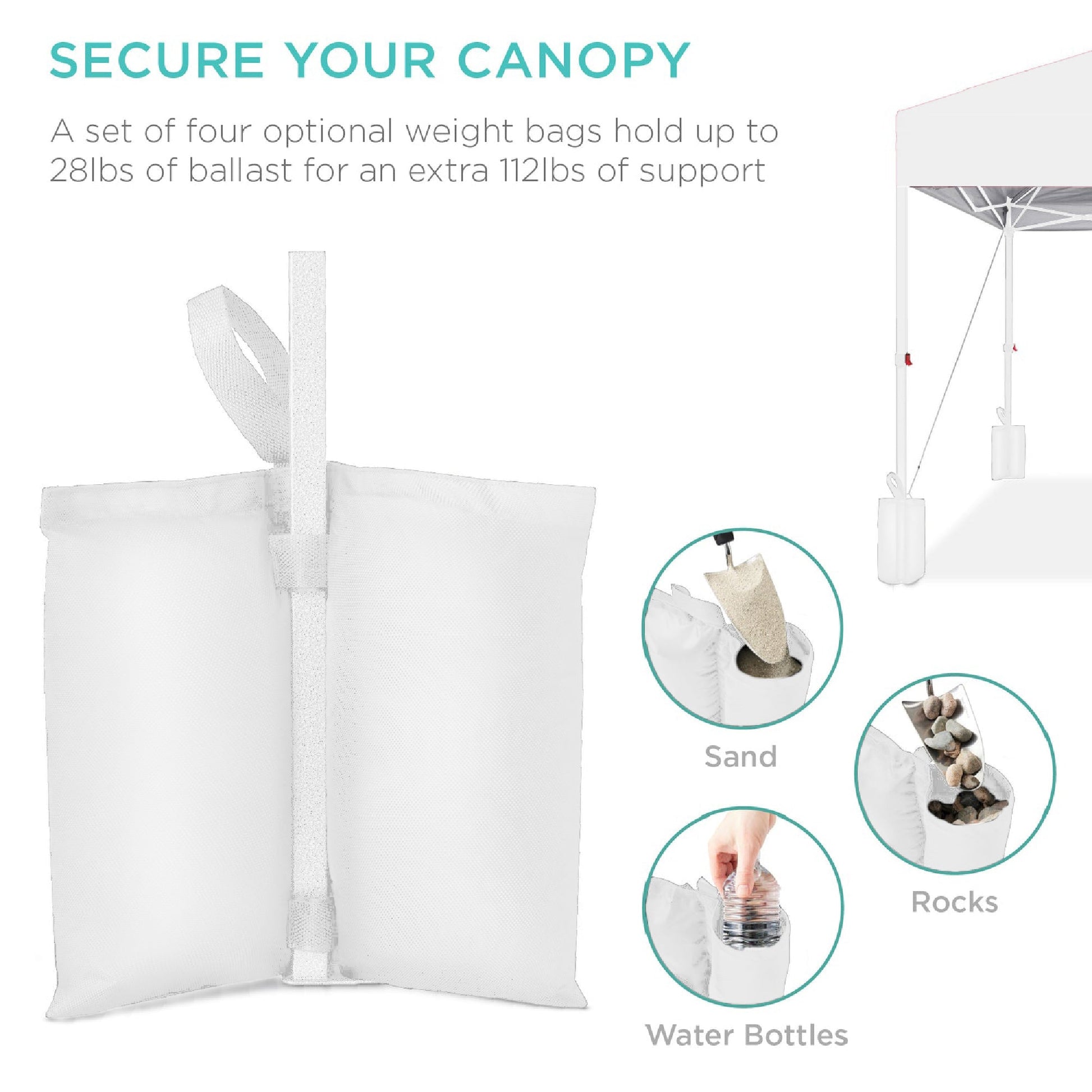 One-Person Setup Instant Pop Up Canopy w/ Case, 4 Weight Bags - 8x8ft