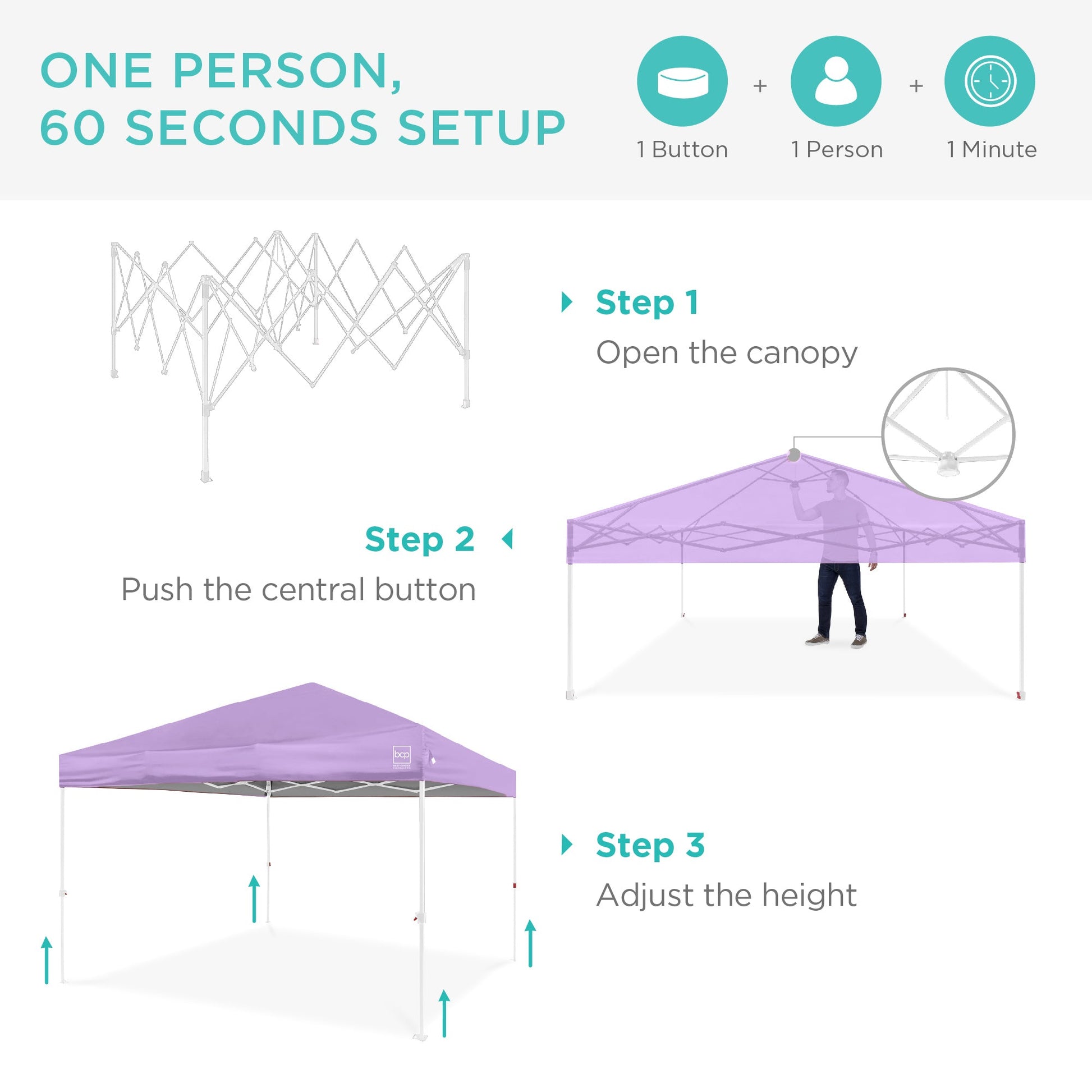 One-Person Setup Instant Pop Up Canopy w/ Case, 4 Weight Bags - 8x8ft