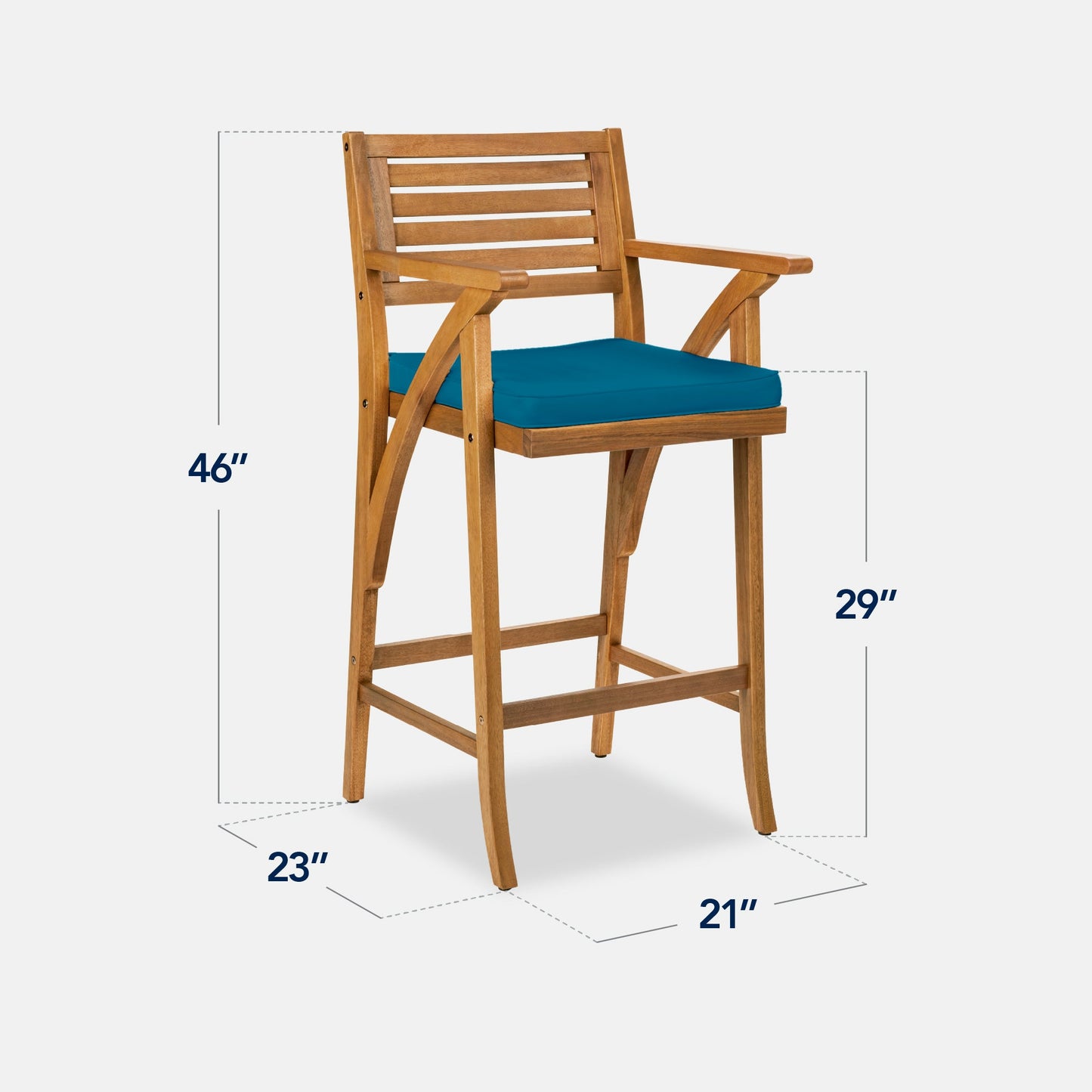Set of 2 Outdoor Acacia Wood Bar Stools Chairs w/ Weather-Resistant Cushions