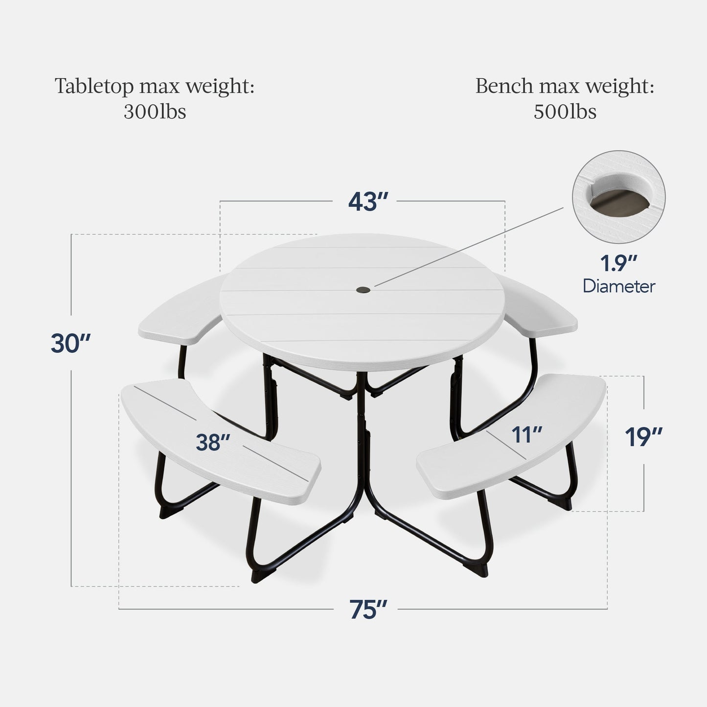 8-Person Circular Picnic Table w/ Umbrella Hole, 4 Benches
