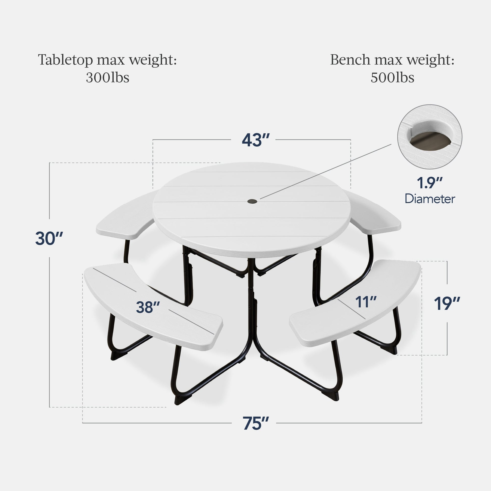 8-Person Circular Picnic Table w/ Umbrella Hole, 4 Benches
