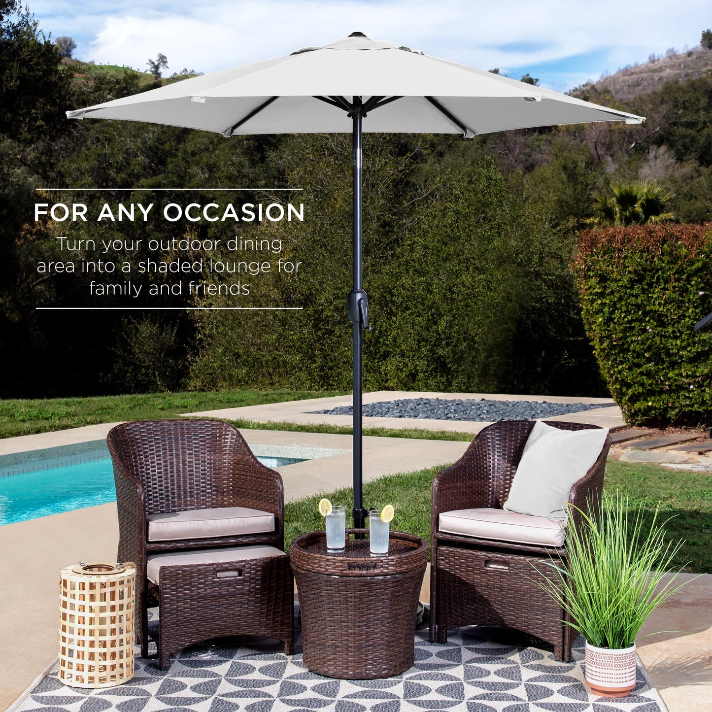 Outdoor Market Patio Umbrella w/ Push Button Tilt, Crank Lift - 7.5ft