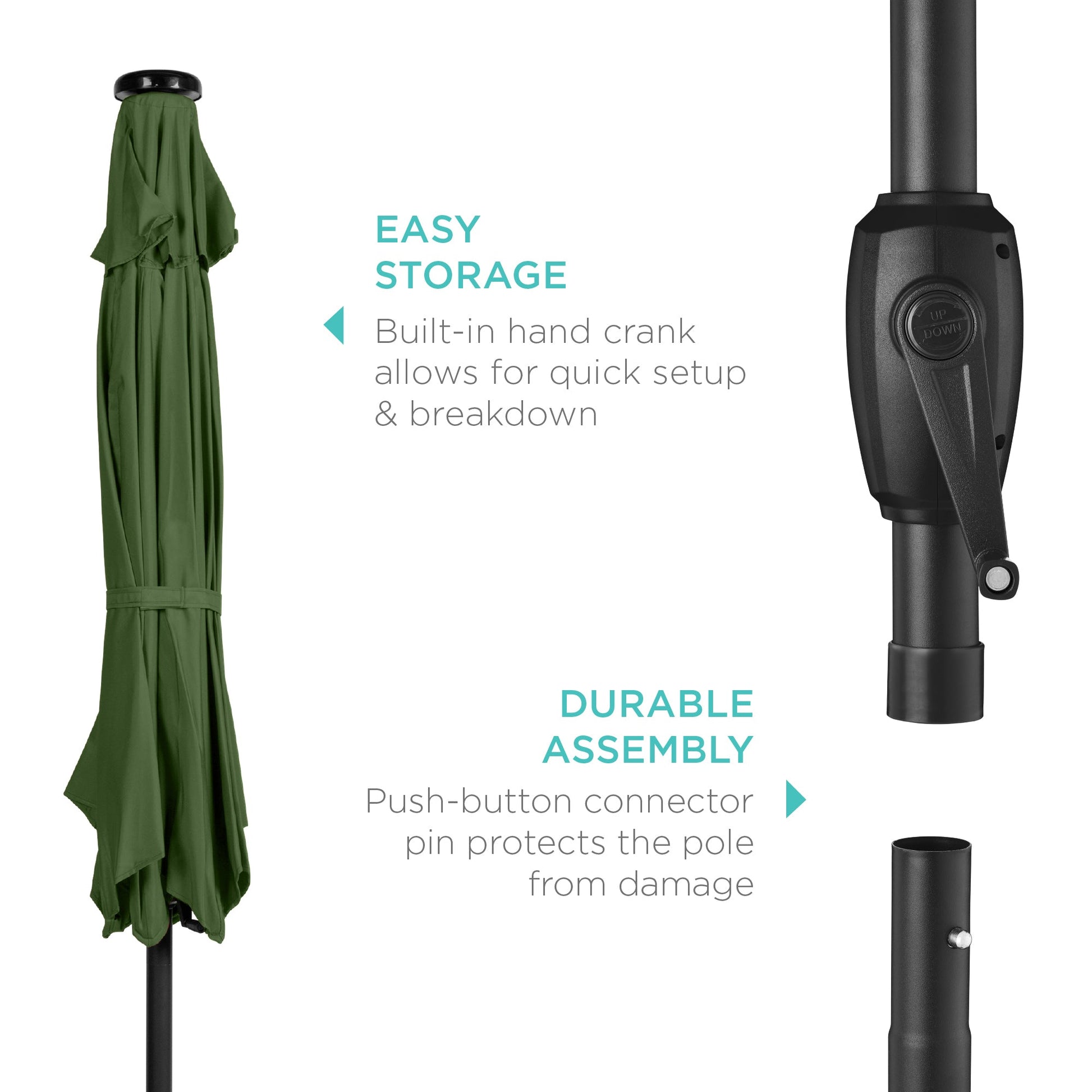Outdoor Solar Patio Umbrella w/ Push Button Tilt, Crank Lift - 7.5ft