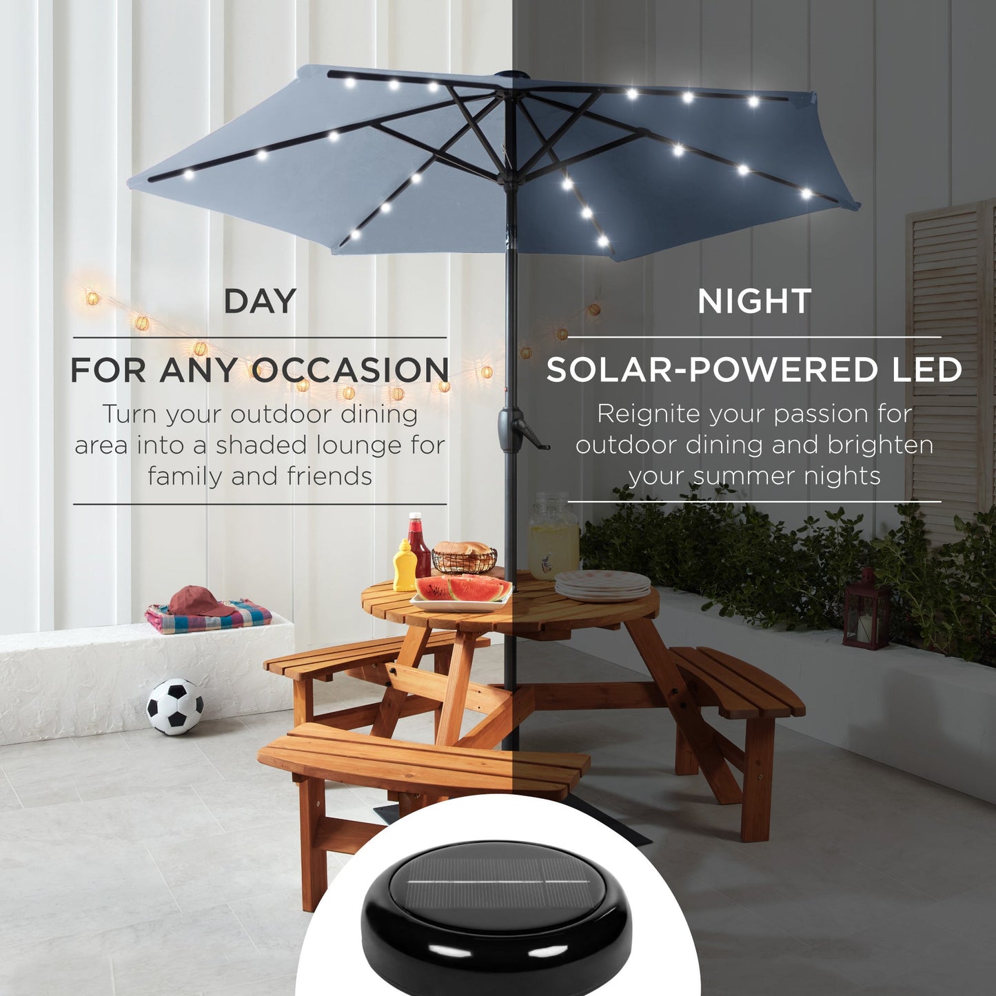 Outdoor Solar Patio Umbrella w/ Push Button Tilt, Crank Lift - 7.5ft