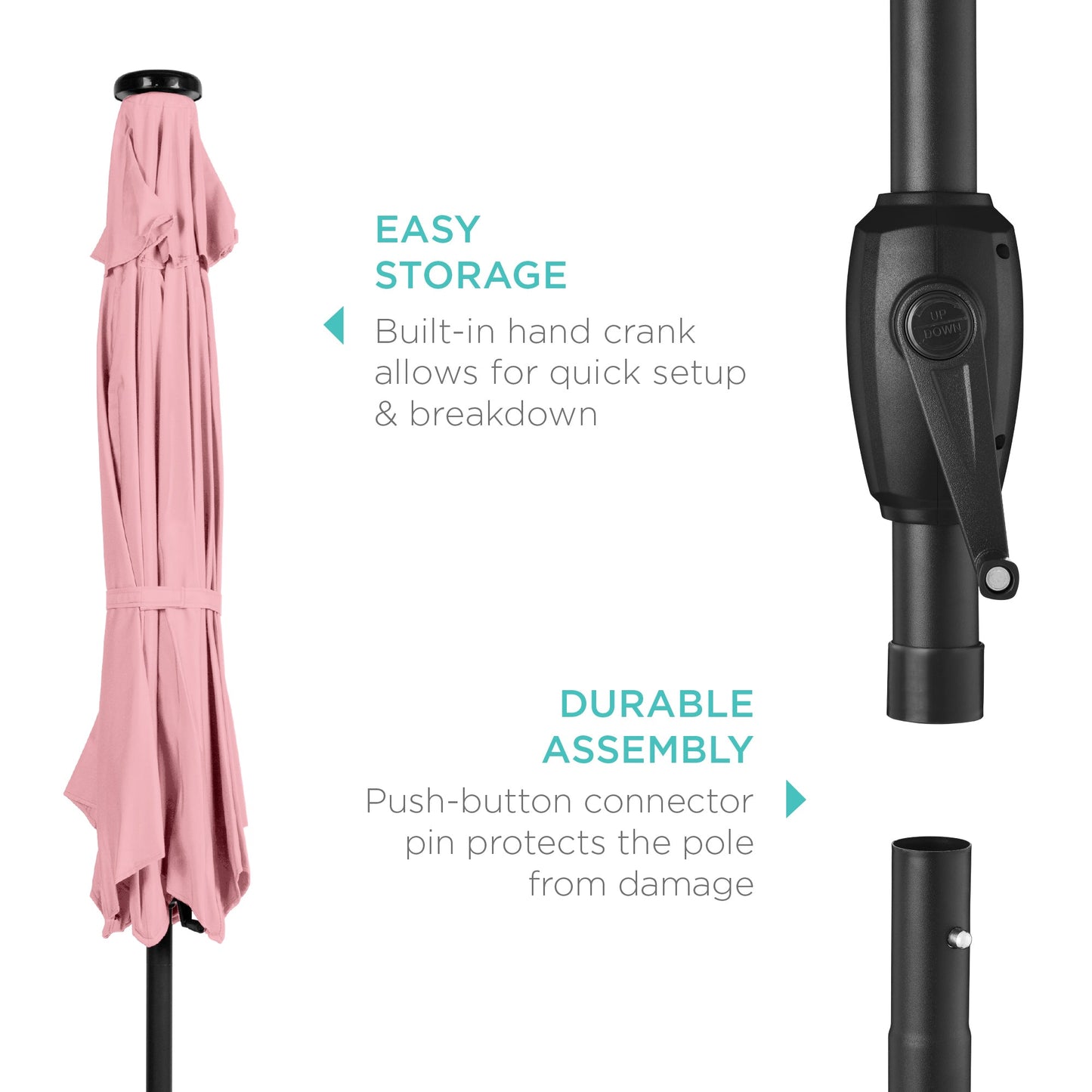 Outdoor Solar Patio Umbrella w/ Push Button Tilt, Crank Lift - 7.5ft