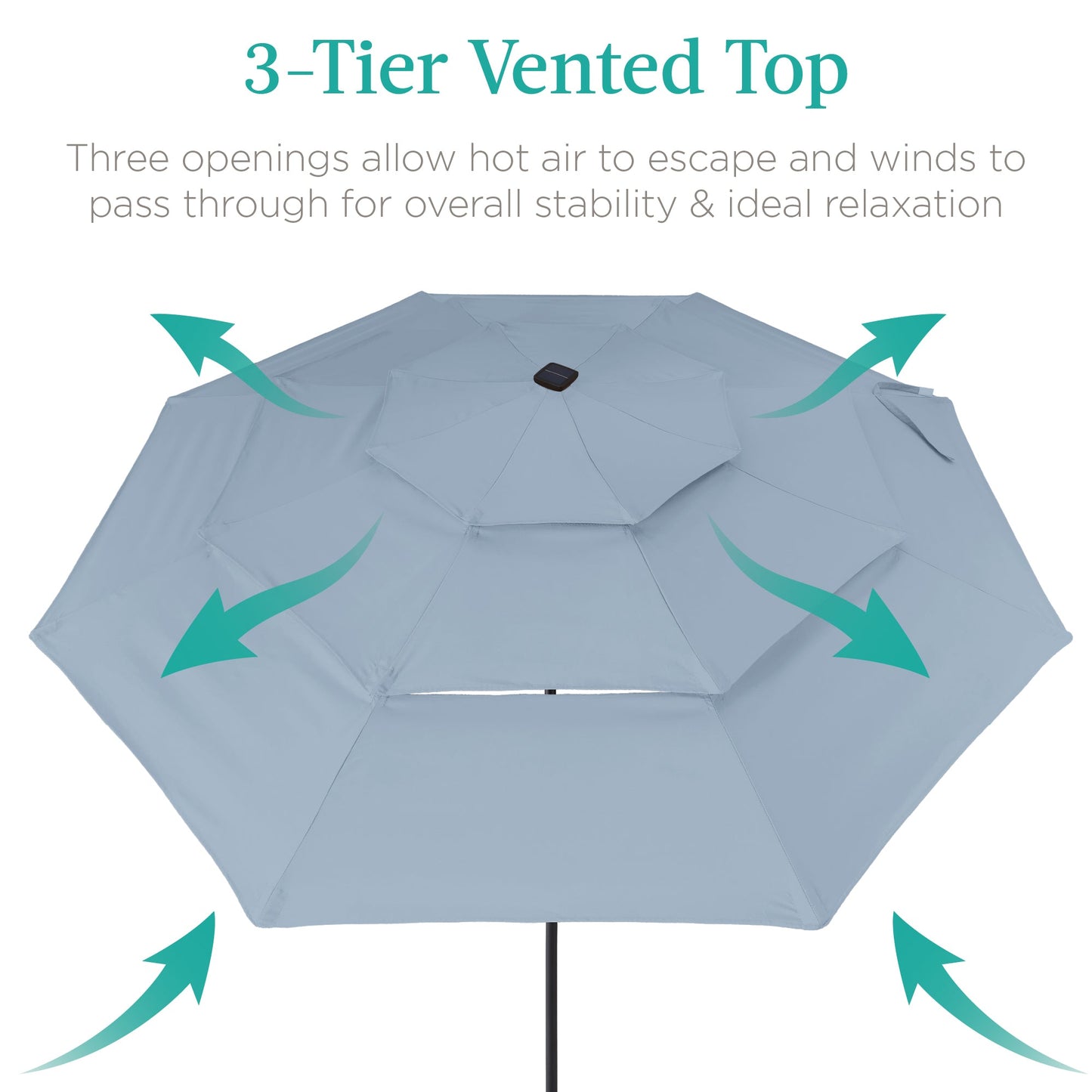 3-Tier Solar Patio Umbrella w/ LED Lights, Tilt Adjustment, Crank - 10ft