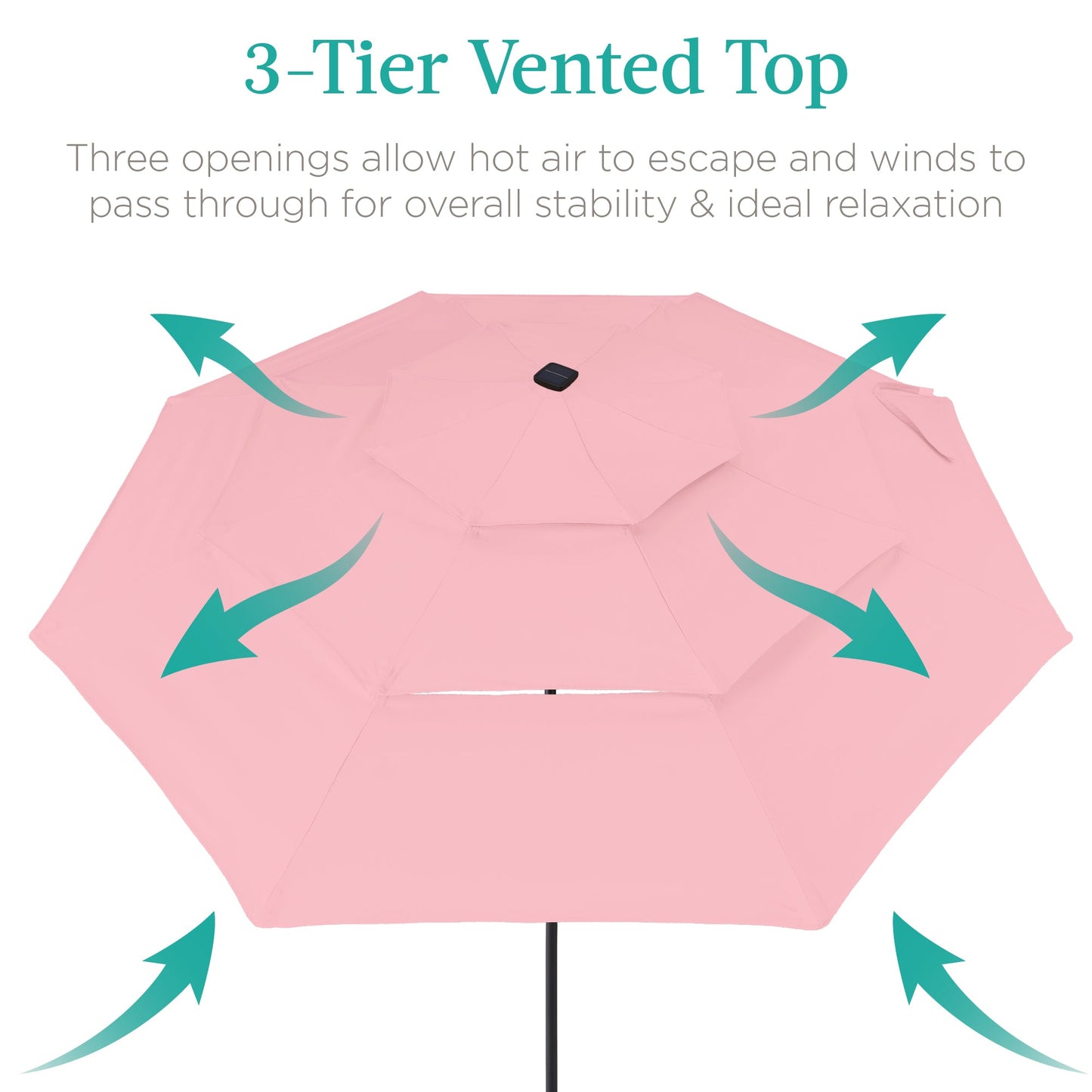 3-Tier Solar Patio Umbrella w/ LED Lights, Tilt Adjustment, Crank - 10ft