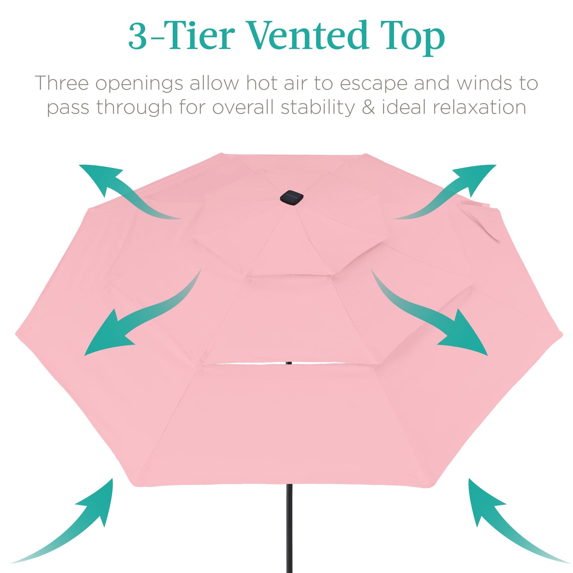 3-Tier Solar Patio Umbrella w/ LED Lights, Tilt Adjustment, Crank - 10ft