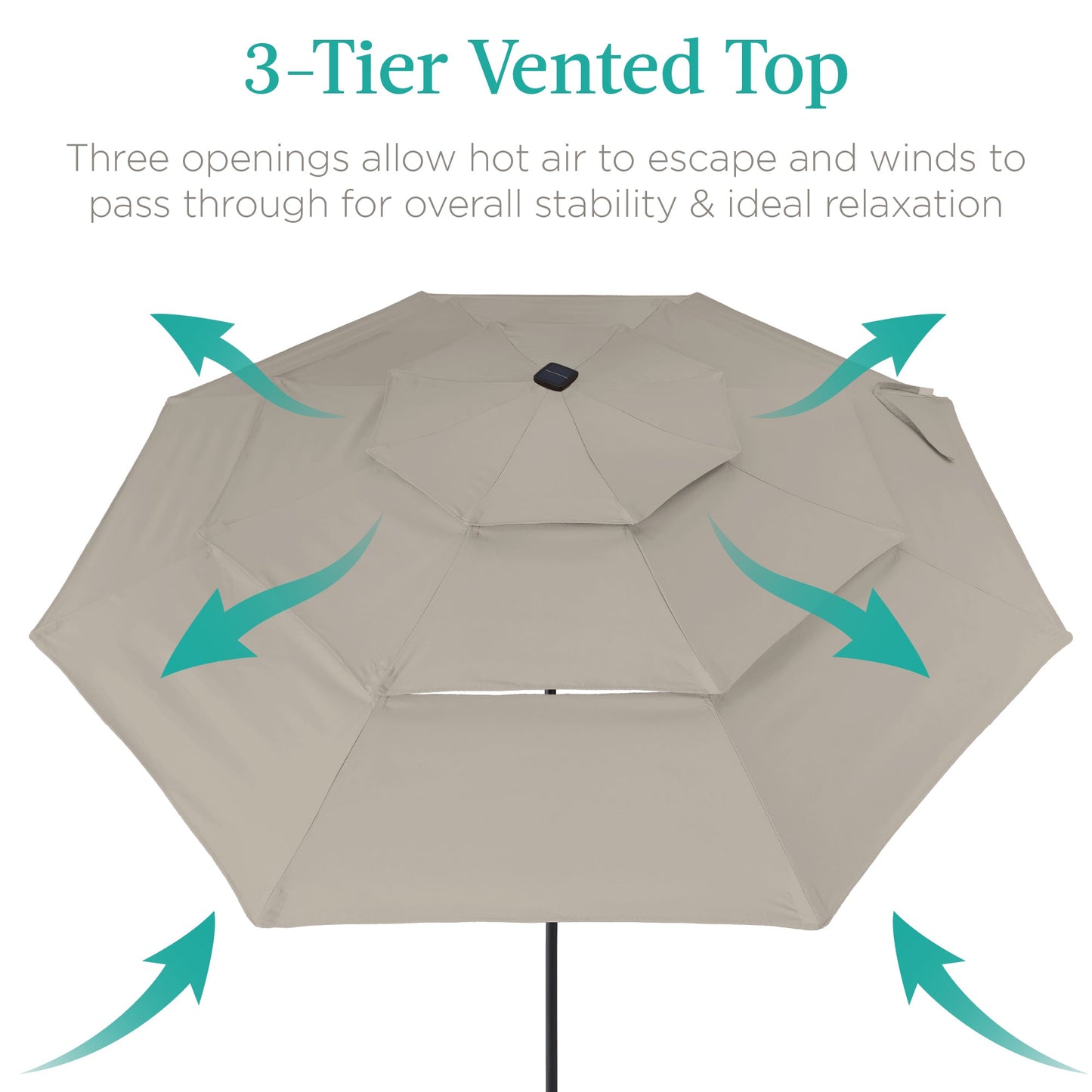 3-Tier Solar Patio Umbrella w/ LED Lights, Tilt Adjustment, Crank - 10ft