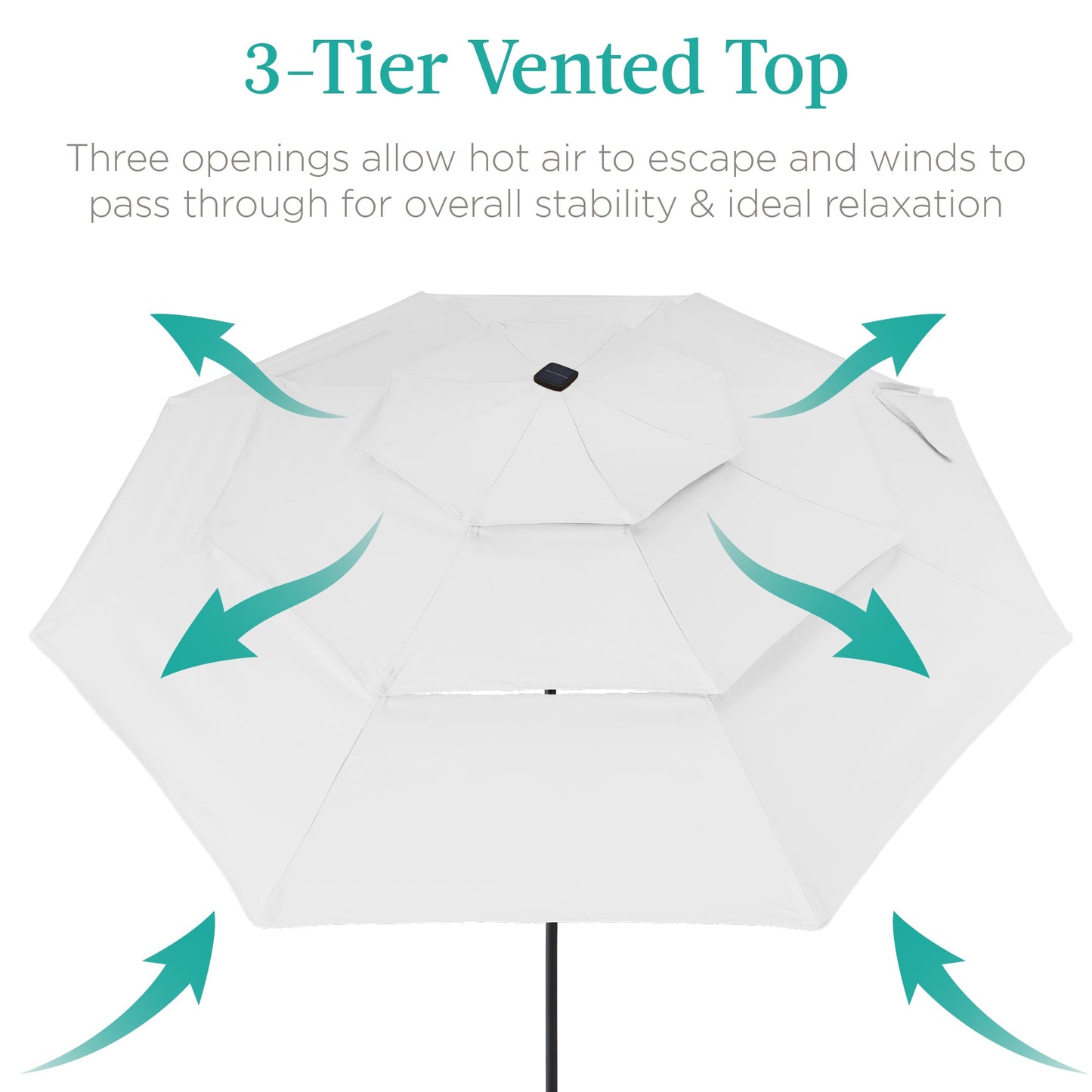 3-Tier Solar Patio Umbrella w/ LED Lights, Tilt Adjustment, Crank - 10ft