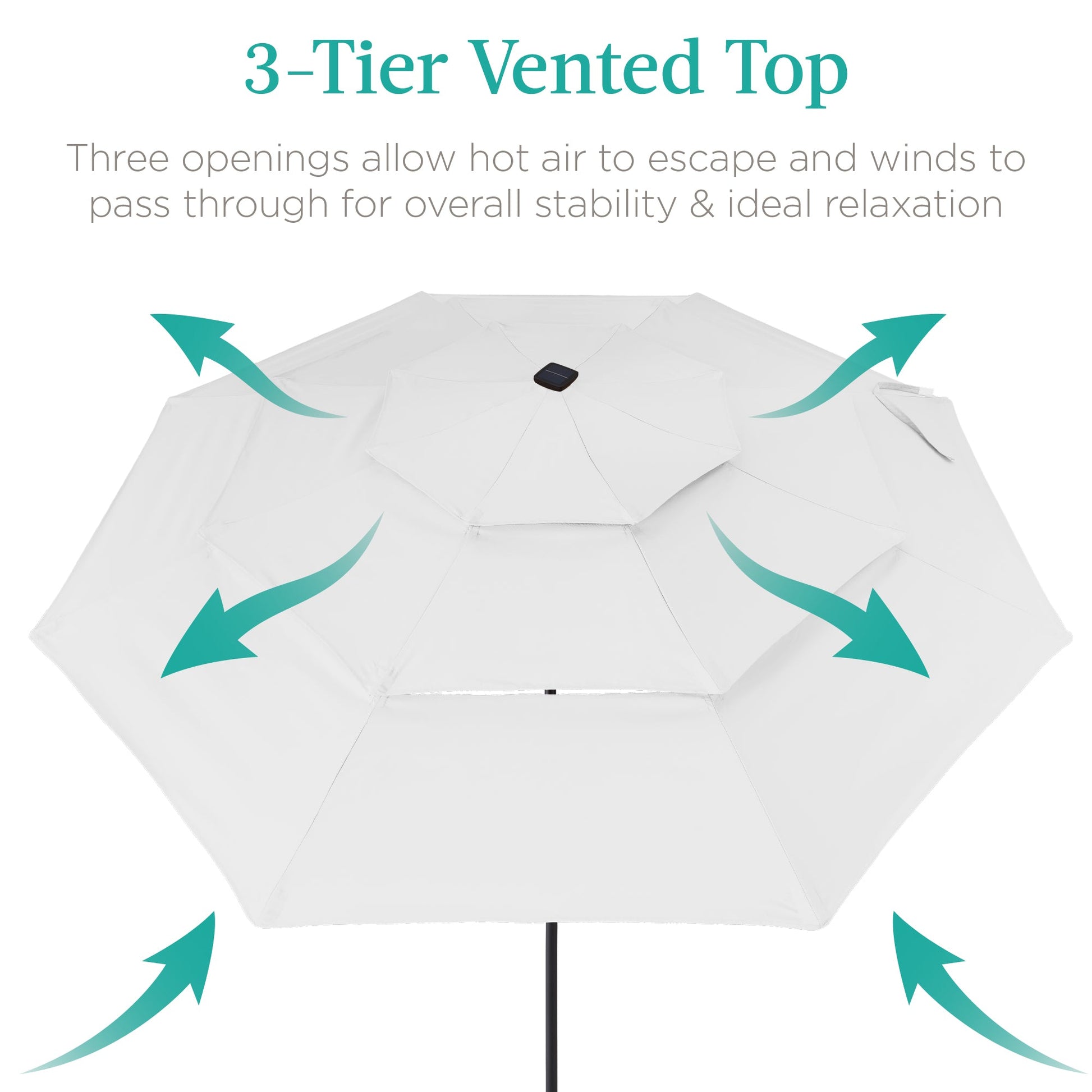 3-Tier Solar Patio Umbrella w/ LED Lights, Tilt Adjustment, Crank - 10ft