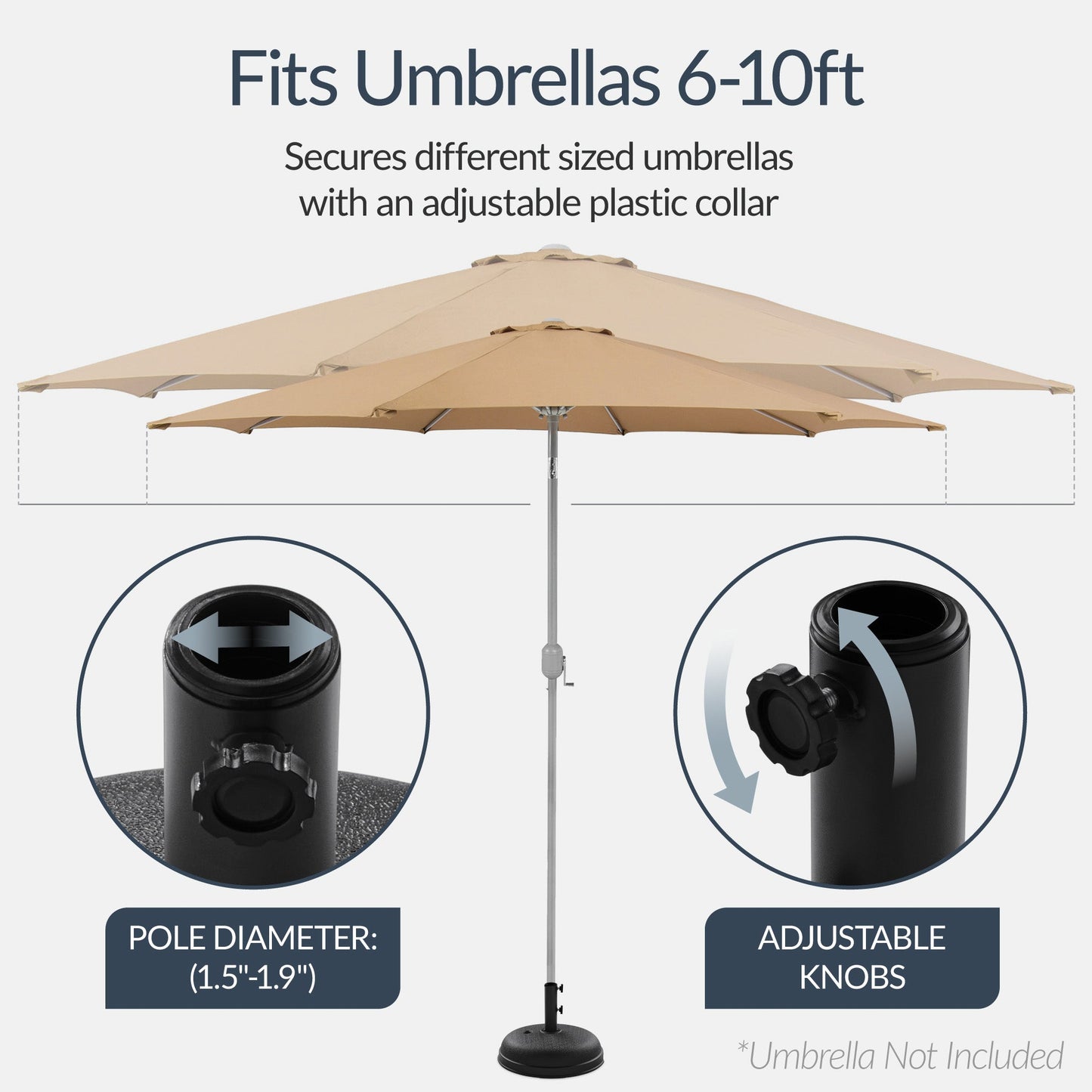 Plastic Patio Umbrella Base Pole Holder Accessory w/ Adjustable Knob
