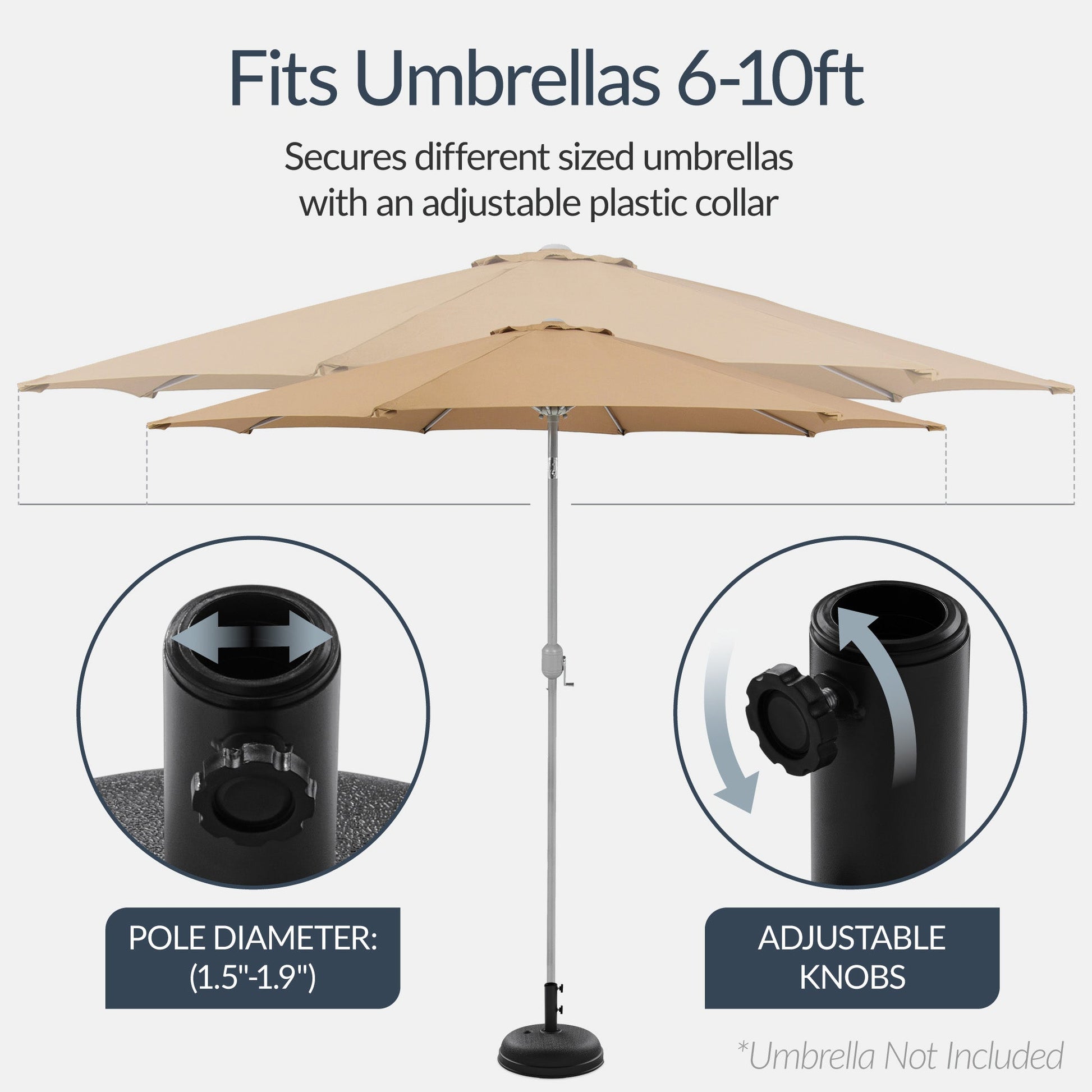 Plastic Patio Umbrella Base Pole Holder Accessory w/ Adjustable Knob