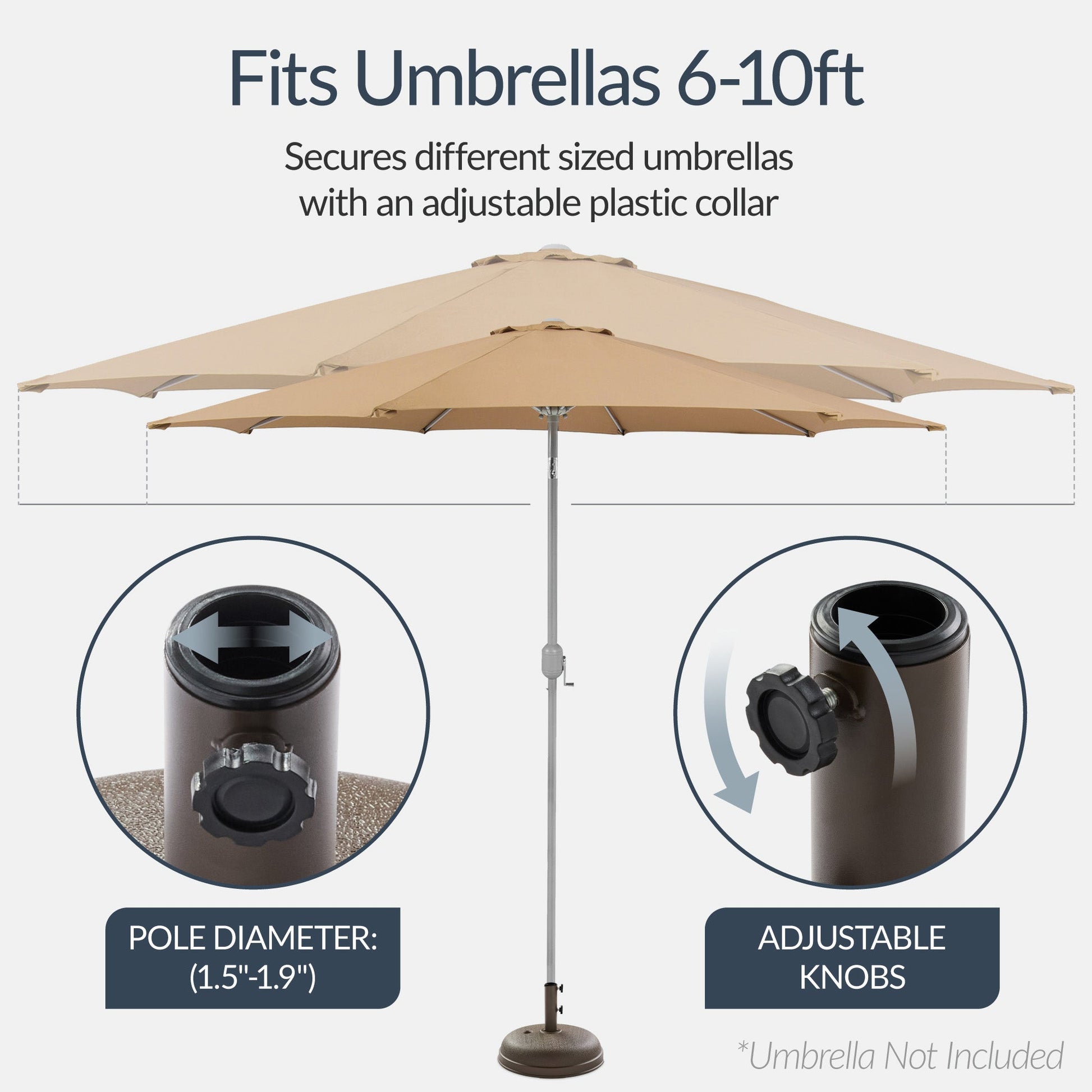 Plastic Patio Umbrella Base Pole Holder Accessory w/ Adjustable Knob