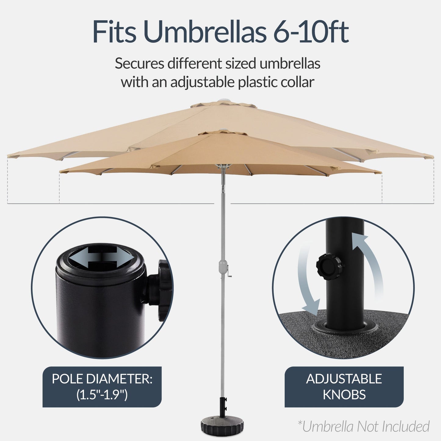 Plastic Patio Umbrella Base Pole Holder Accessory w/ Adjustable Knob