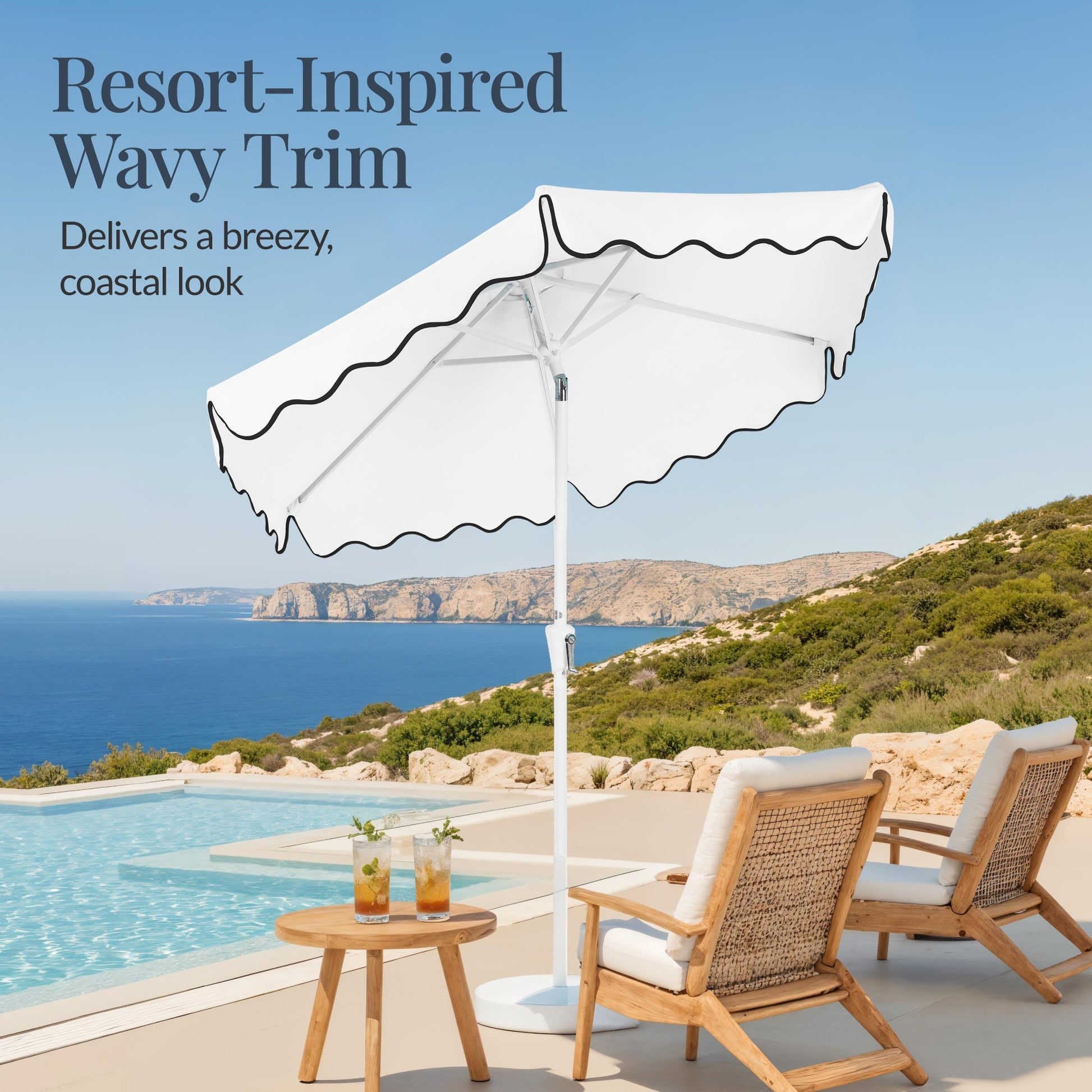 7.5ft Patio Market Umbrella,Wavy Trim, UV-Fade-Resistant, Crank & Tilt