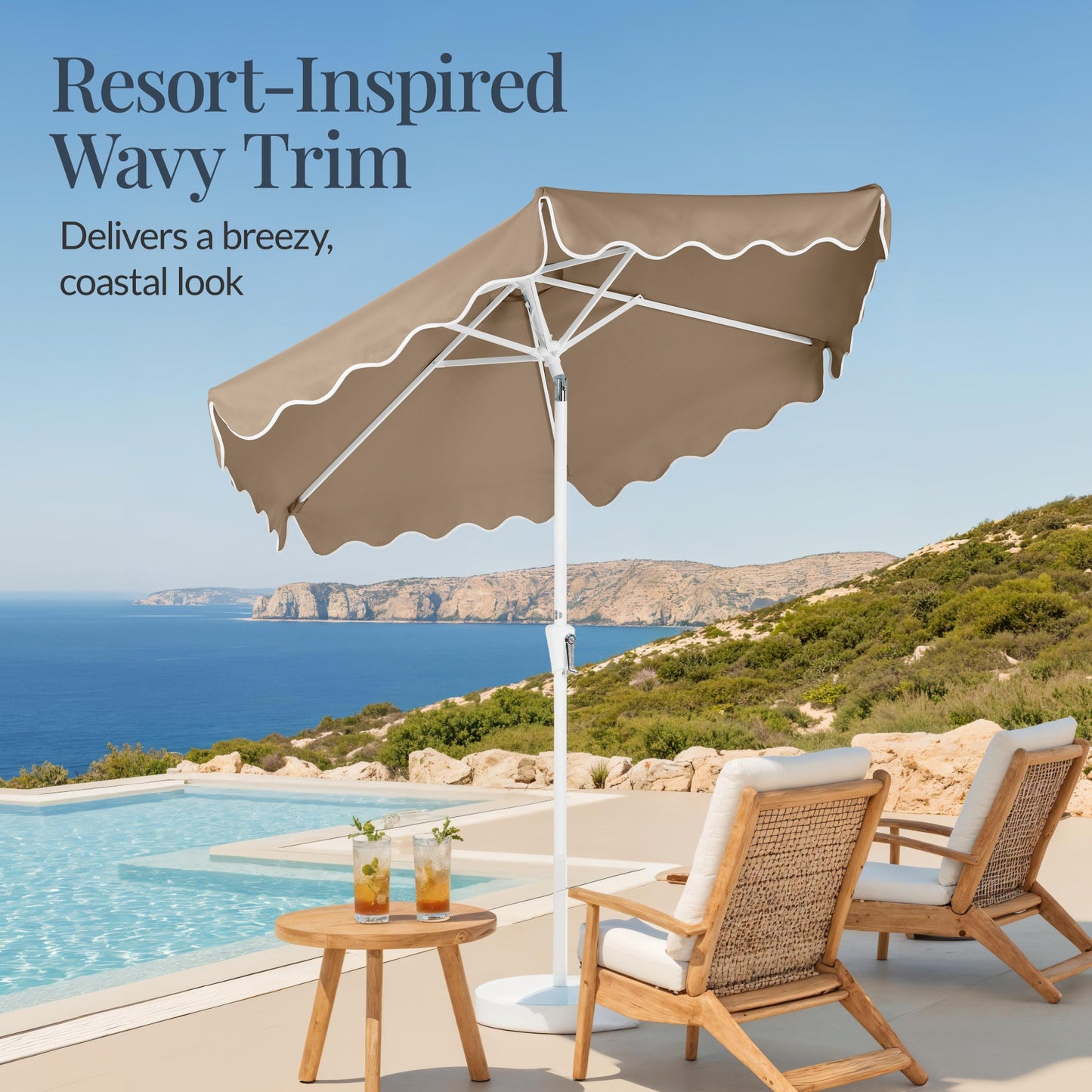 7.5ft Patio Market Umbrella,Wavy Trim, UV-Fade-Resistant, Crank & Tilt