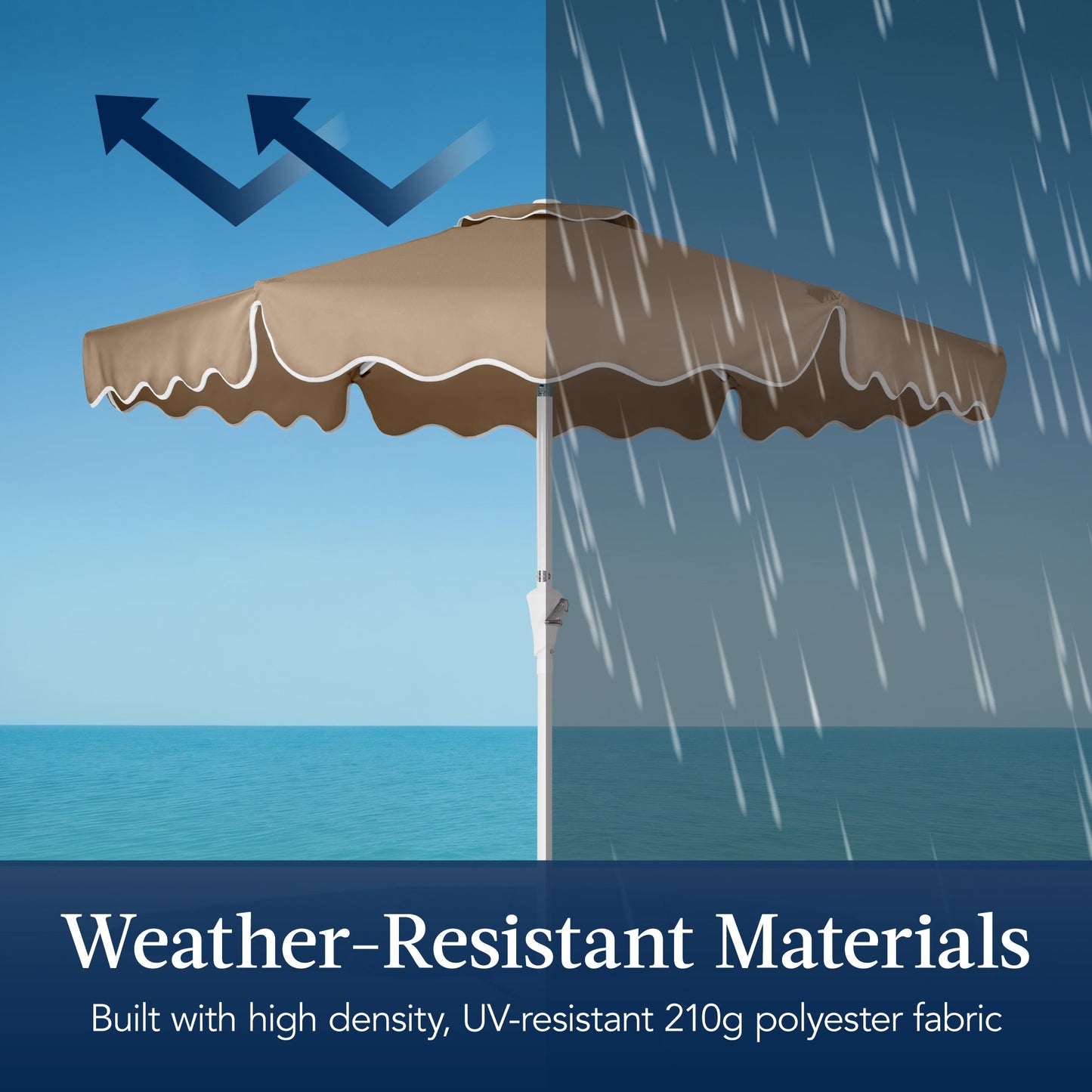 7.5ft Patio Market Umbrella,Wavy Trim, UV-Fade-Resistant, Crank & Tilt