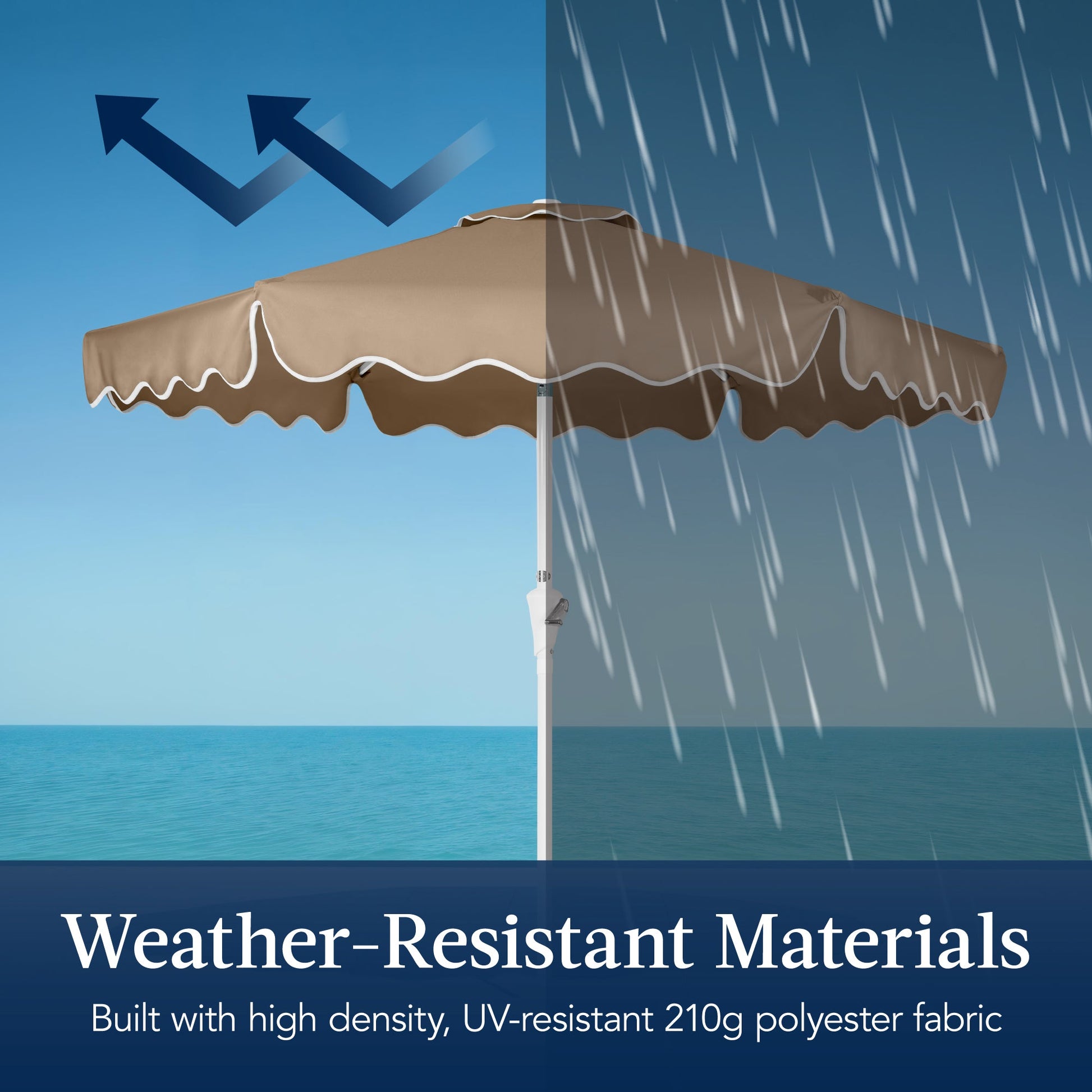 7.5ft Patio Market Umbrella,Wavy Trim, UV-Fade-Resistant, Crank & Tilt