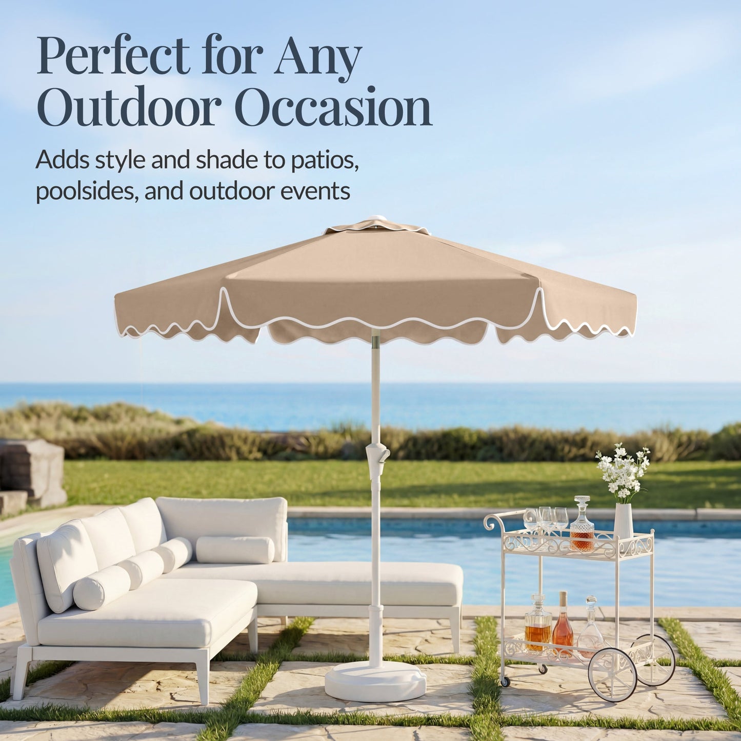 7.5ft Patio Market Umbrella,Wavy Trim, UV-Fade-Resistant, Crank & Tilt