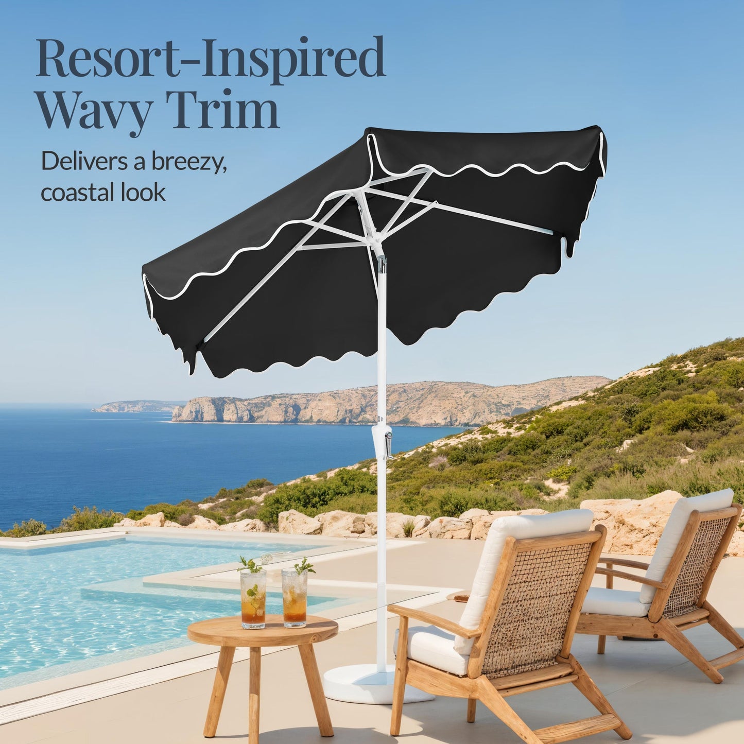 7.5ft Patio Market Umbrella,Wavy Trim, UV-Fade-Resistant, Crank & Tilt