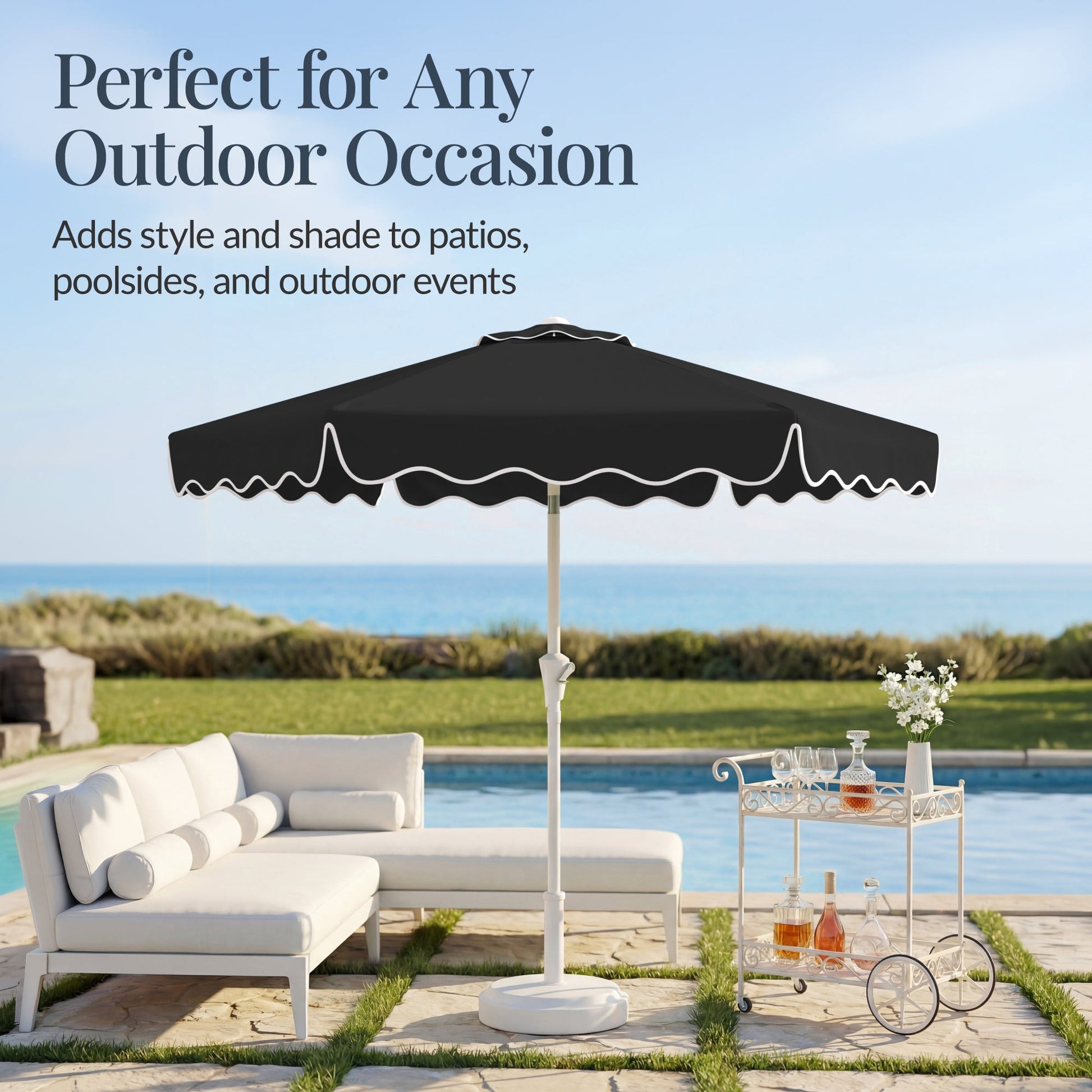 7.5ft Patio Market Umbrella,Wavy Trim, UV-Fade-Resistant, Crank & Tilt