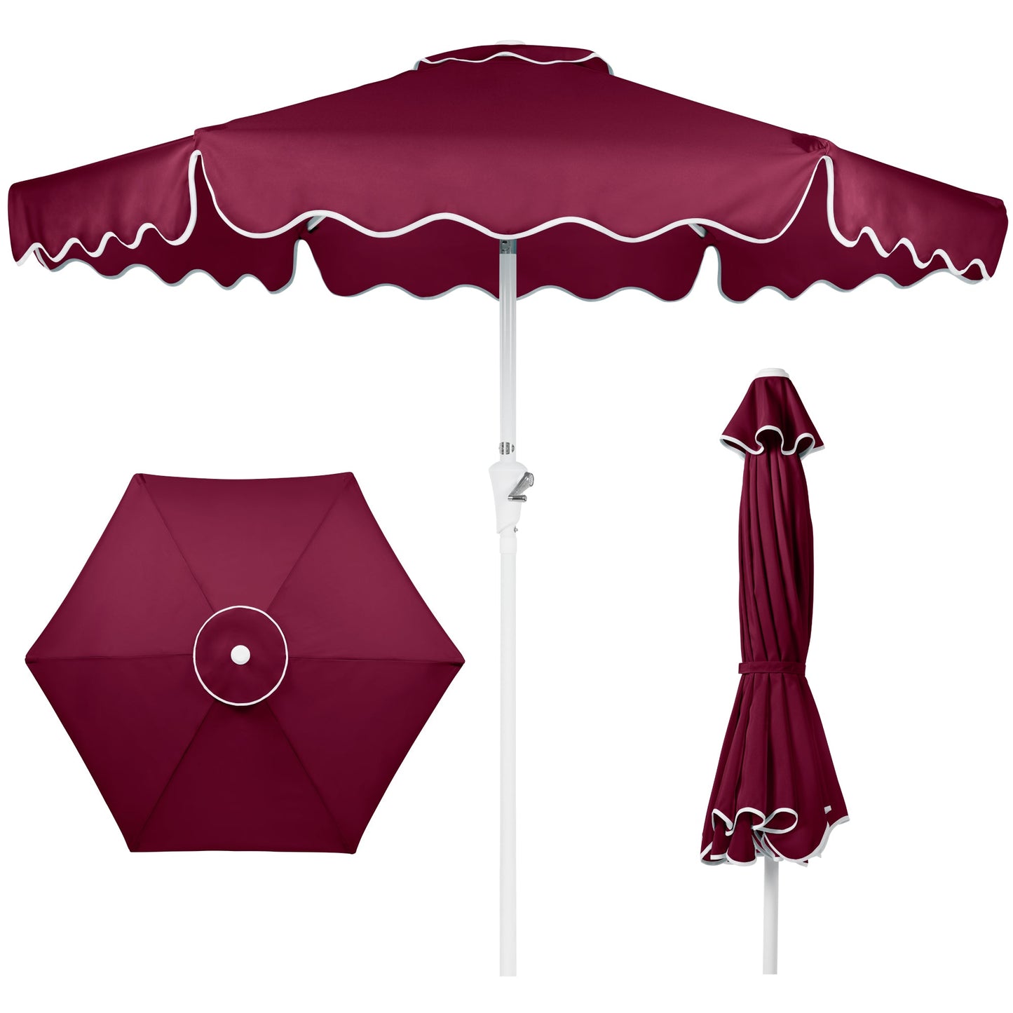 7.5ft Patio Market Umbrella,Wavy Trim, UV-Fade-Resistant, Crank & Tilt