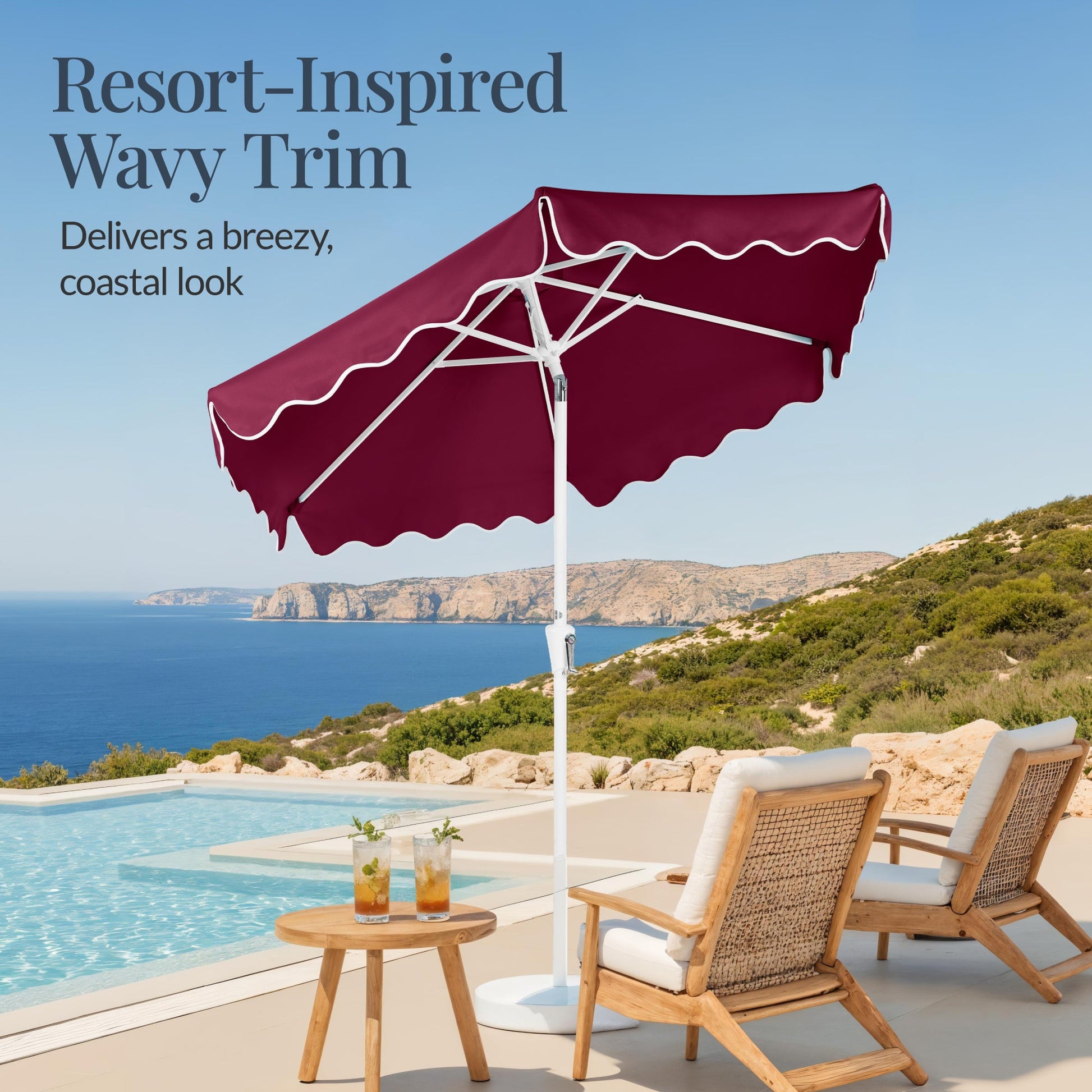 7.5ft Patio Market Umbrella,Wavy Trim, UV-Fade-Resistant, Crank & Tilt