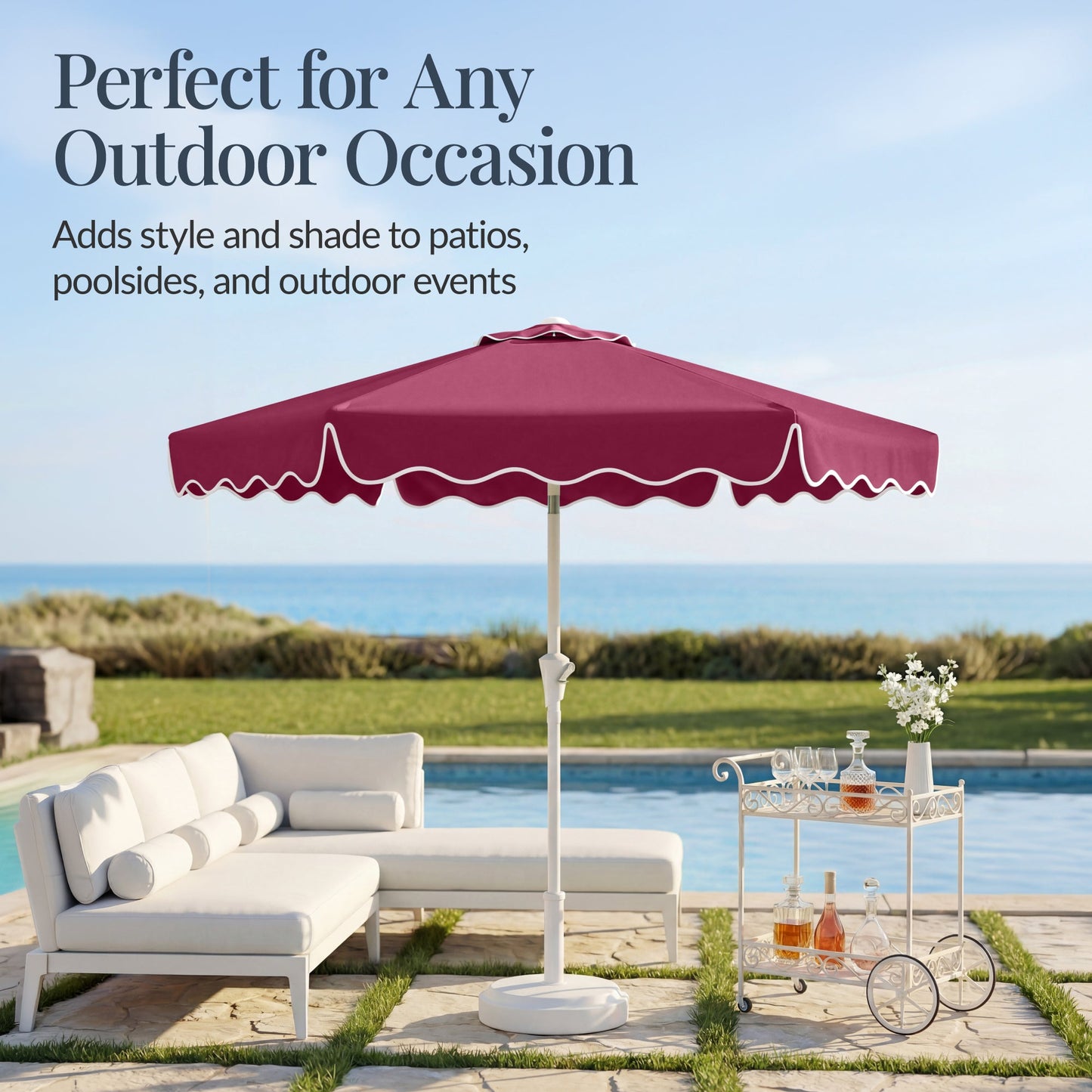 7.5ft Patio Market Umbrella,Wavy Trim, UV-Fade-Resistant, Crank & Tilt