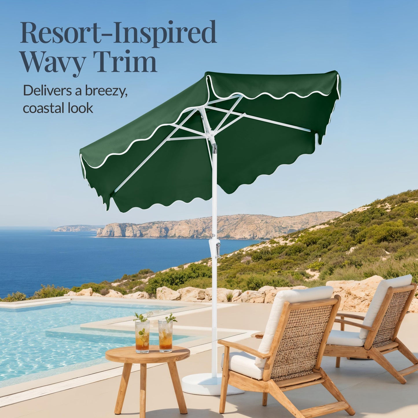 7.5ft Patio Market Umbrella,Wavy Trim, UV-Fade-Resistant, Crank & Tilt