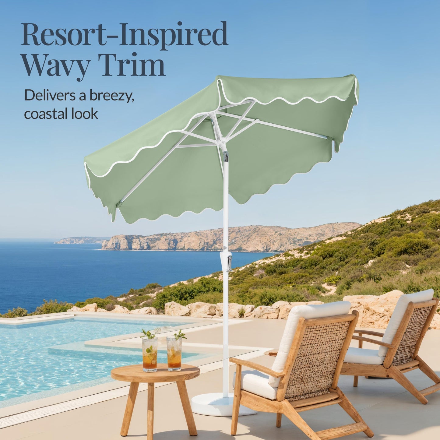7.5ft Patio Market Umbrella,Wavy Trim, UV-Fade-Resistant, Crank & Tilt