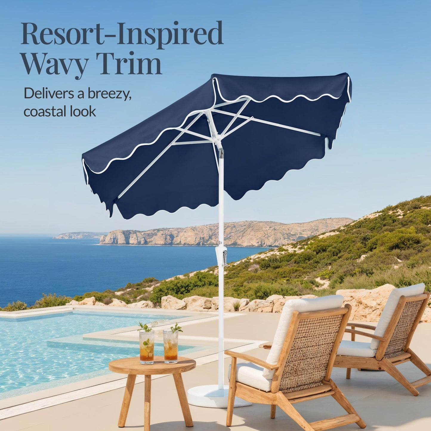 7.5ft Patio Market Umbrella,Wavy Trim, UV-Fade-Resistant, Crank & Tilt