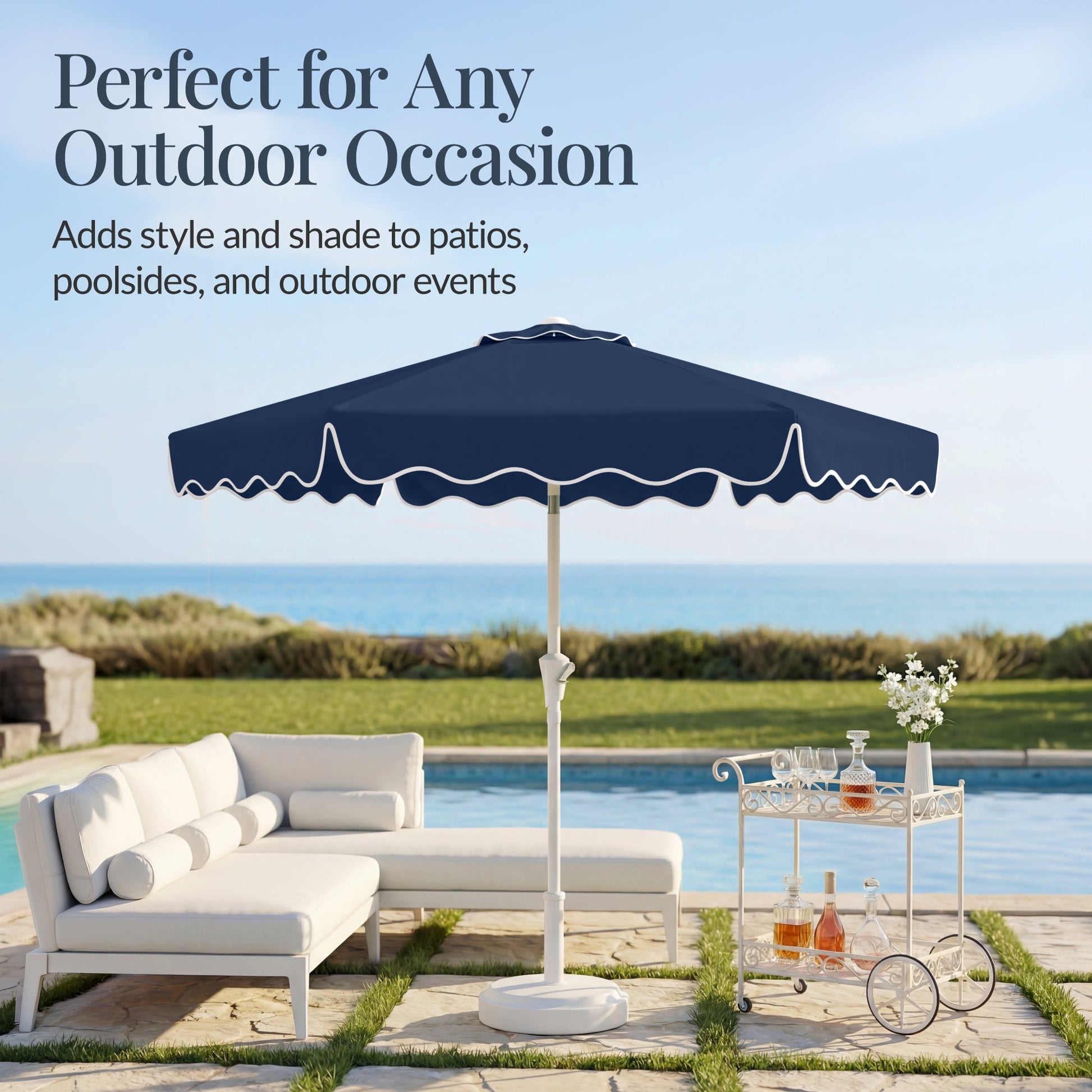 7.5ft Patio Market Umbrella,Wavy Trim, UV-Fade-Resistant, Crank & Tilt
