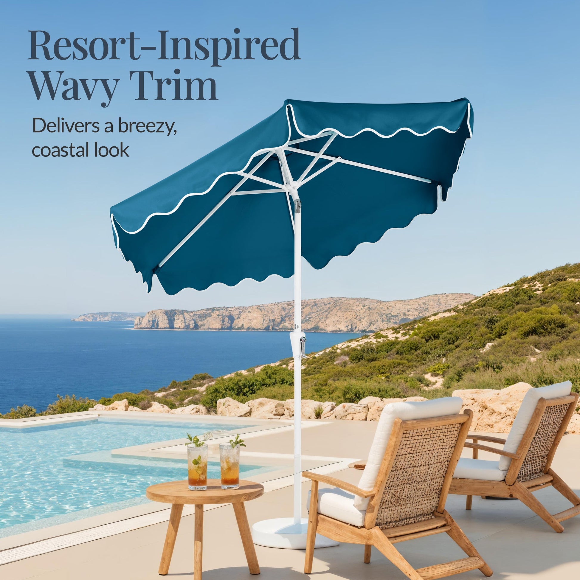 7.5ft Patio Market Umbrella,Wavy Trim, UV-Fade-Resistant, Crank & Tilt