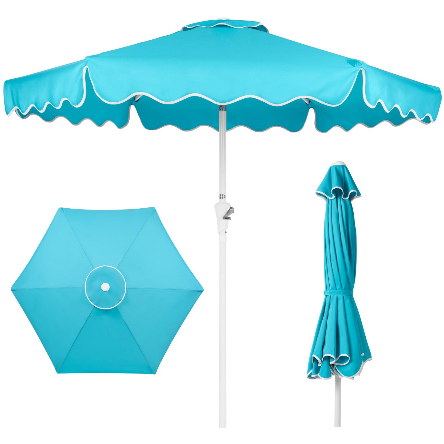 7.5ft Patio Market Umbrella,Wavy Trim, UV-Fade-Resistant, Crank & Tilt