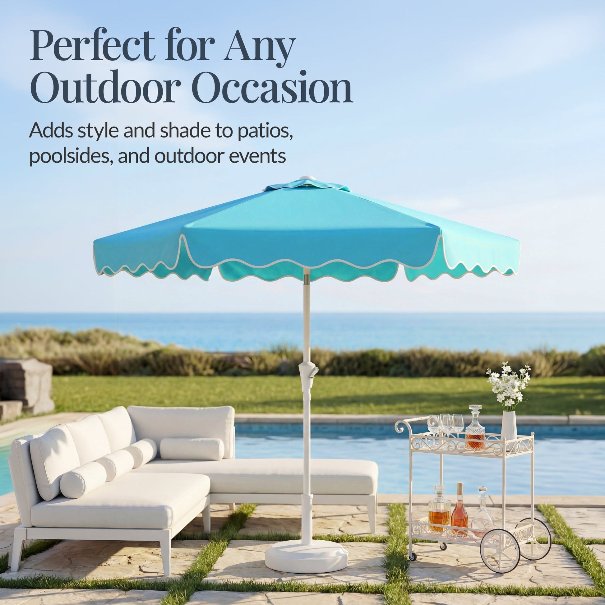 7.5ft Patio Market Umbrella,Wavy Trim, UV-Fade-Resistant, Crank & Tilt