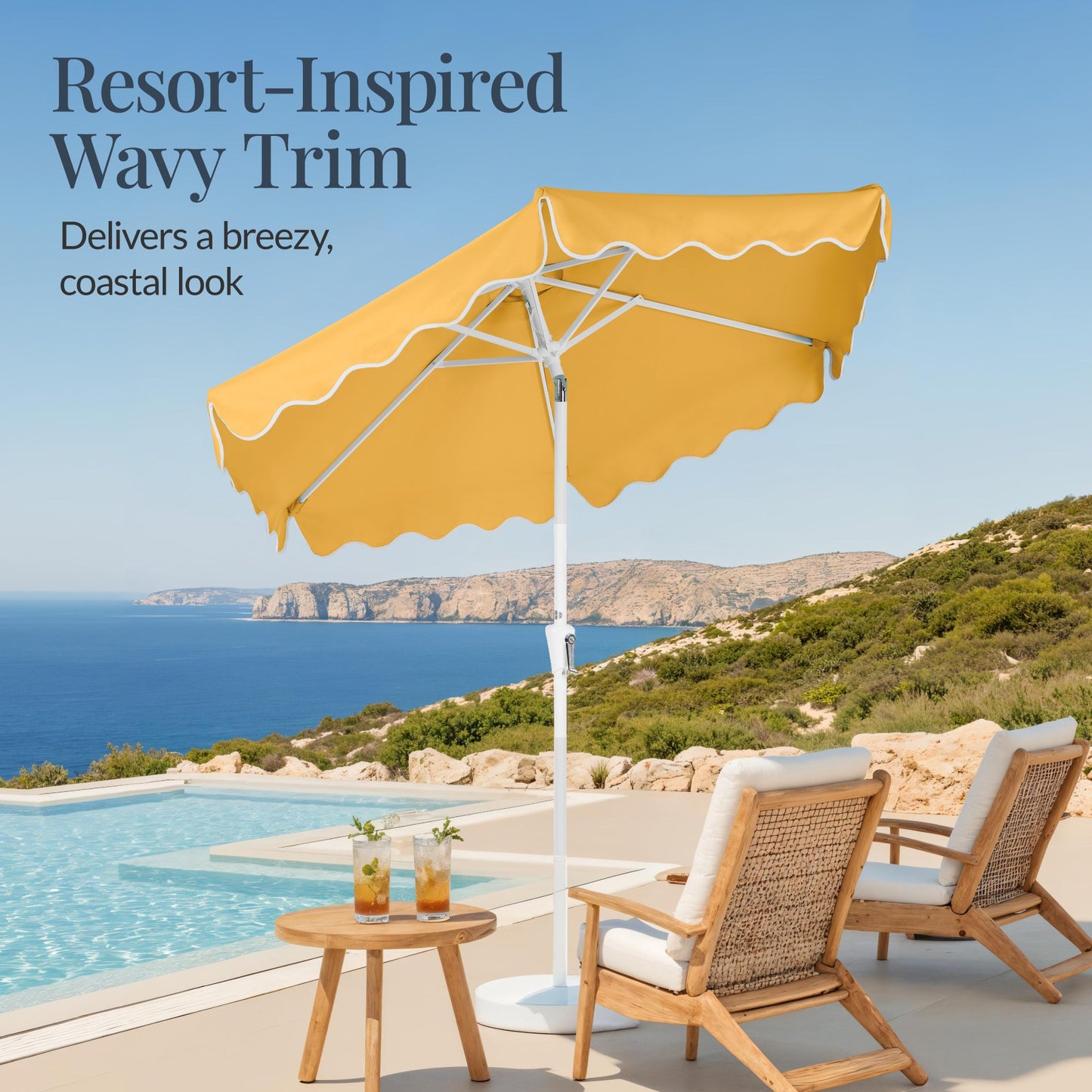 7.5ft Patio Market Umbrella,Wavy Trim, UV-Fade-Resistant, Crank & Tilt