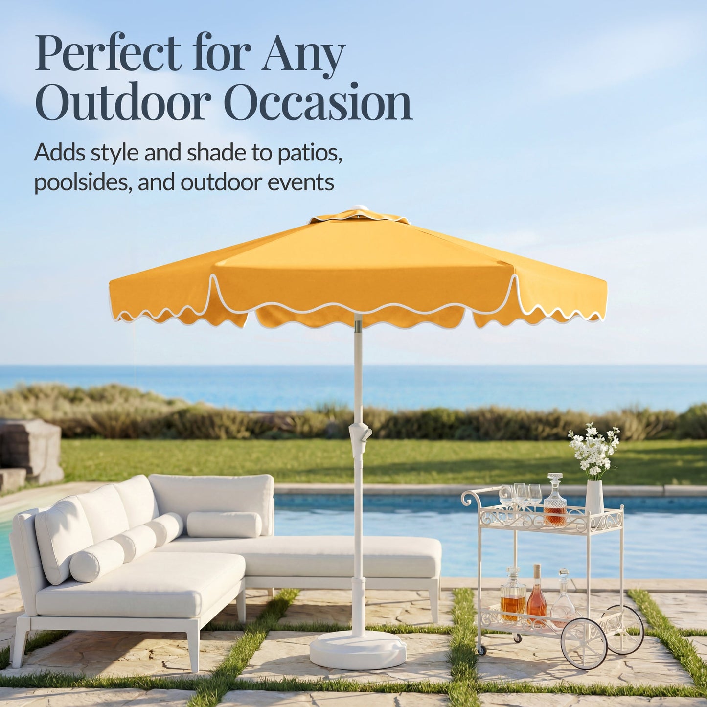 7.5ft Patio Market Umbrella,Wavy Trim, UV-Fade-Resistant, Crank & Tilt