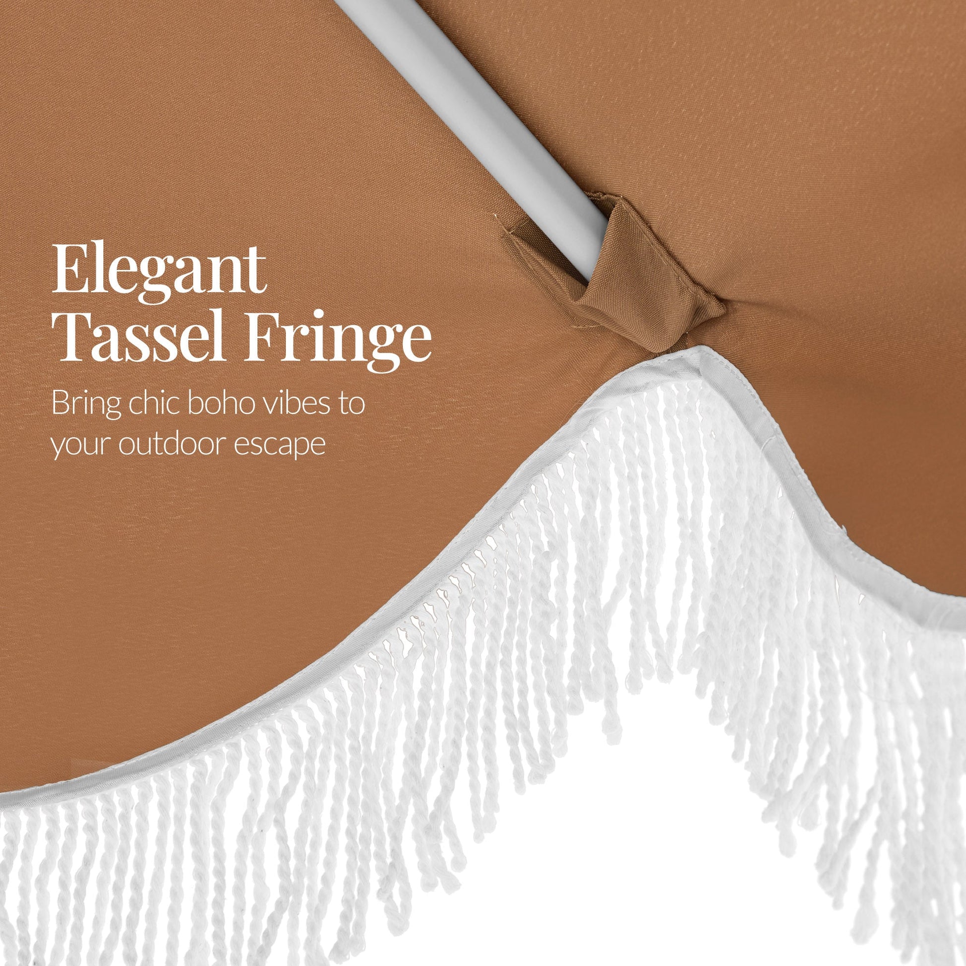 9ft Boho Fringe Umbrella  Tilt, UPF50+, Steel Pole