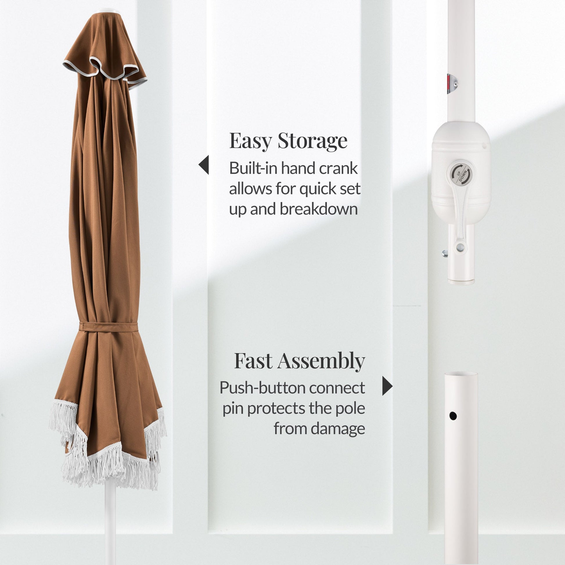 9ft Boho Fringe Umbrella  Tilt, UPF50+, Steel Pole