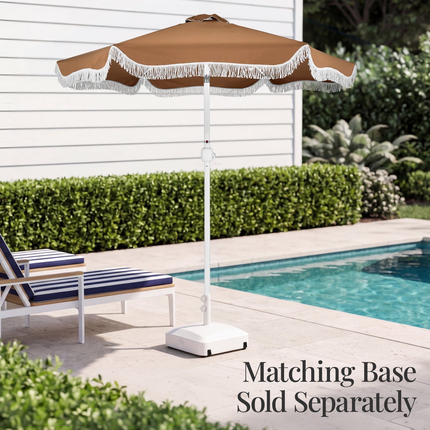 9ft Boho Fringe Umbrella  Tilt, UPF50+, Steel Pole