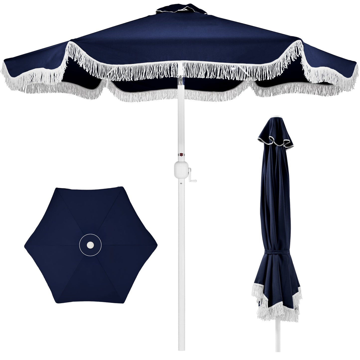 9ft Boho Fringe Umbrella  Tilt, UPF50+, Steel Pole