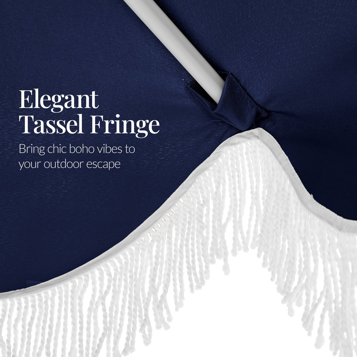 9ft Boho Fringe Umbrella  Tilt, UPF50+, Steel Pole