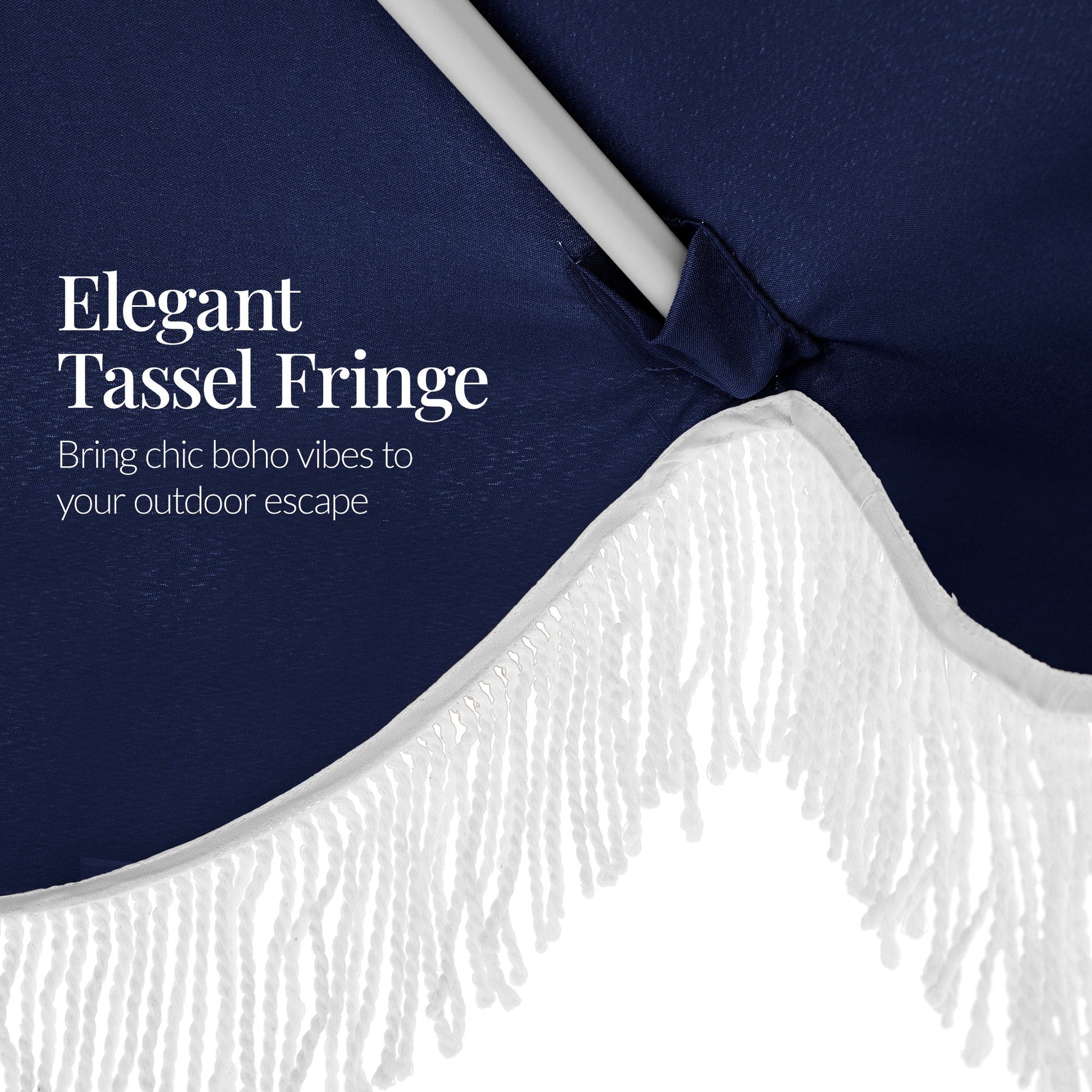 9ft Boho Fringe Umbrella  Tilt, UPF50+, Steel Pole