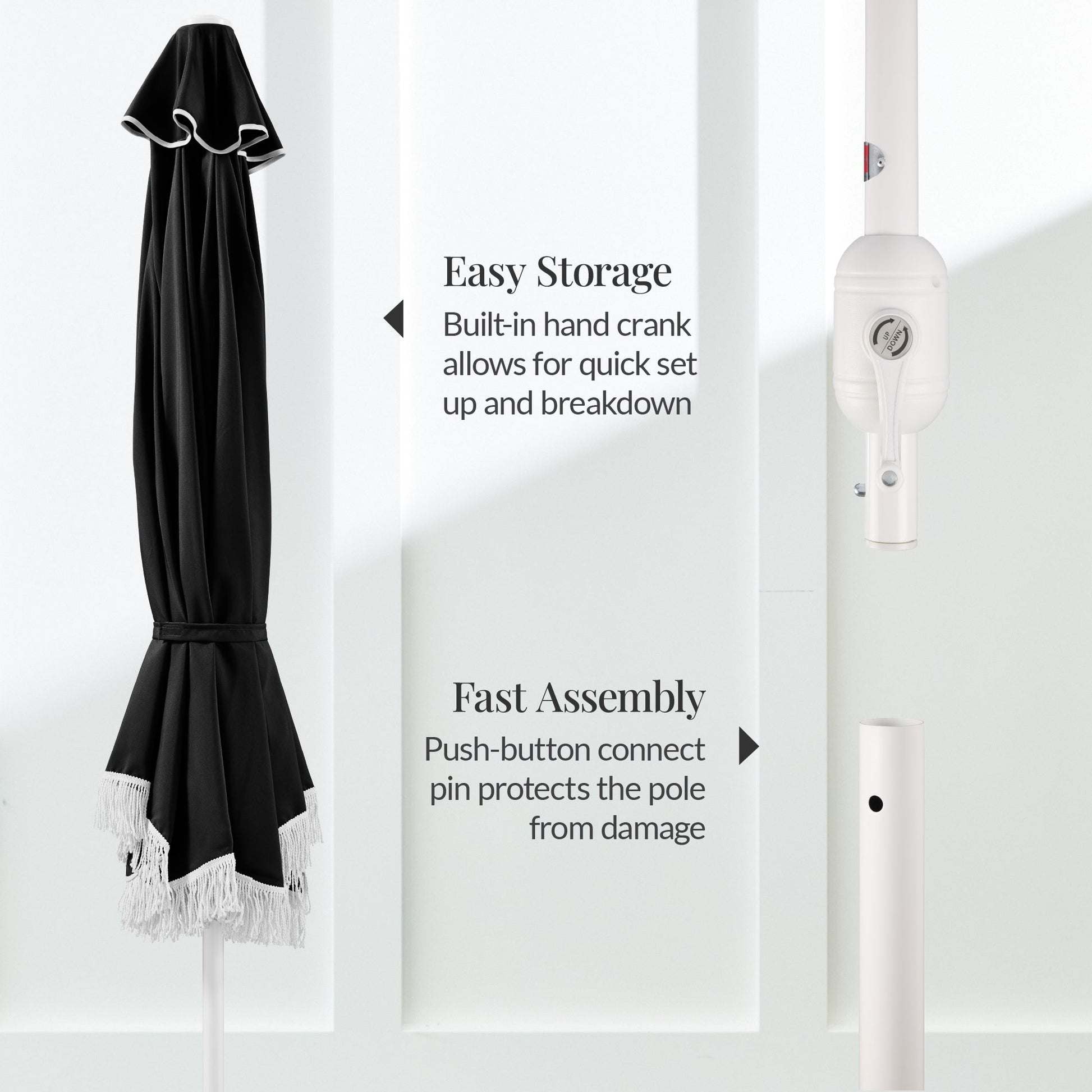 9ft Boho Fringe Umbrella  Tilt, UPF50+, Steel Pole